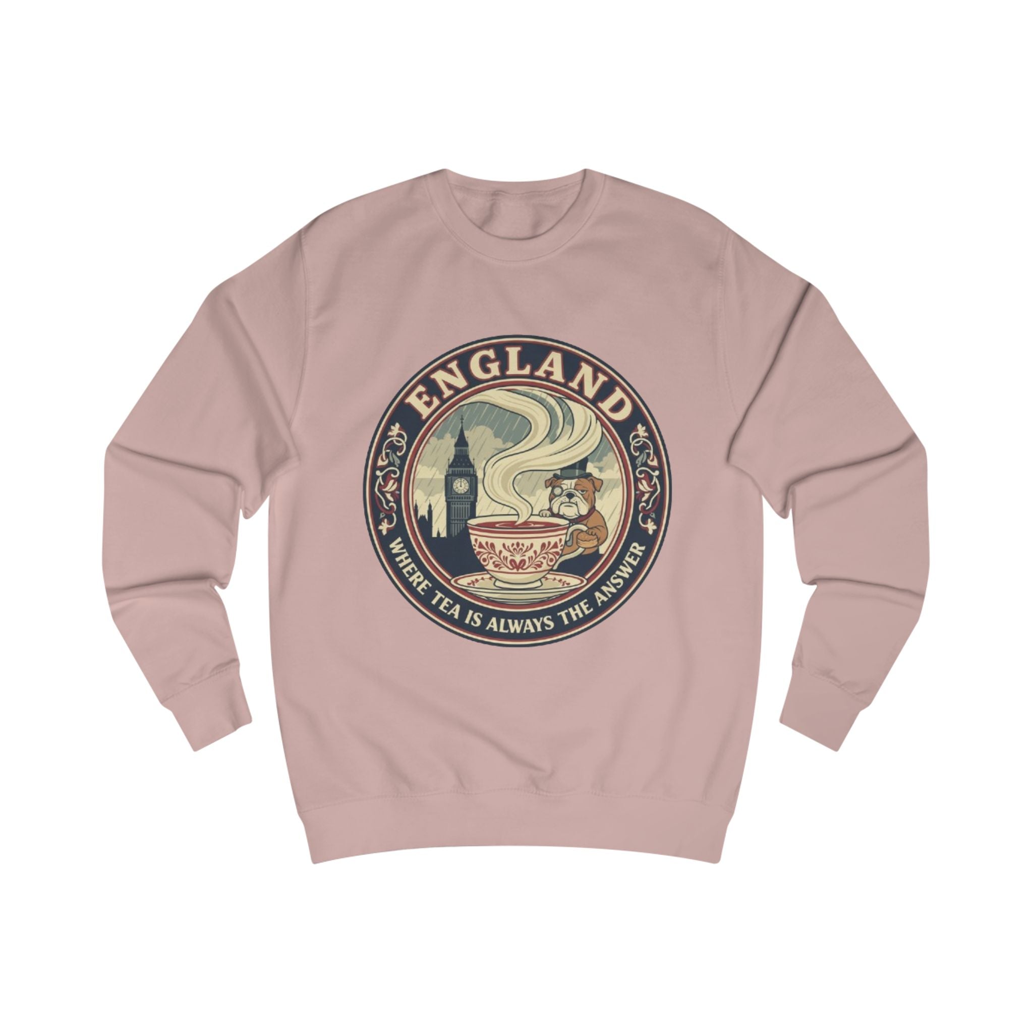 England Tea Sweatshirt - Vintage London Tea Cup Design ('Where Tea Is Always the Answer')