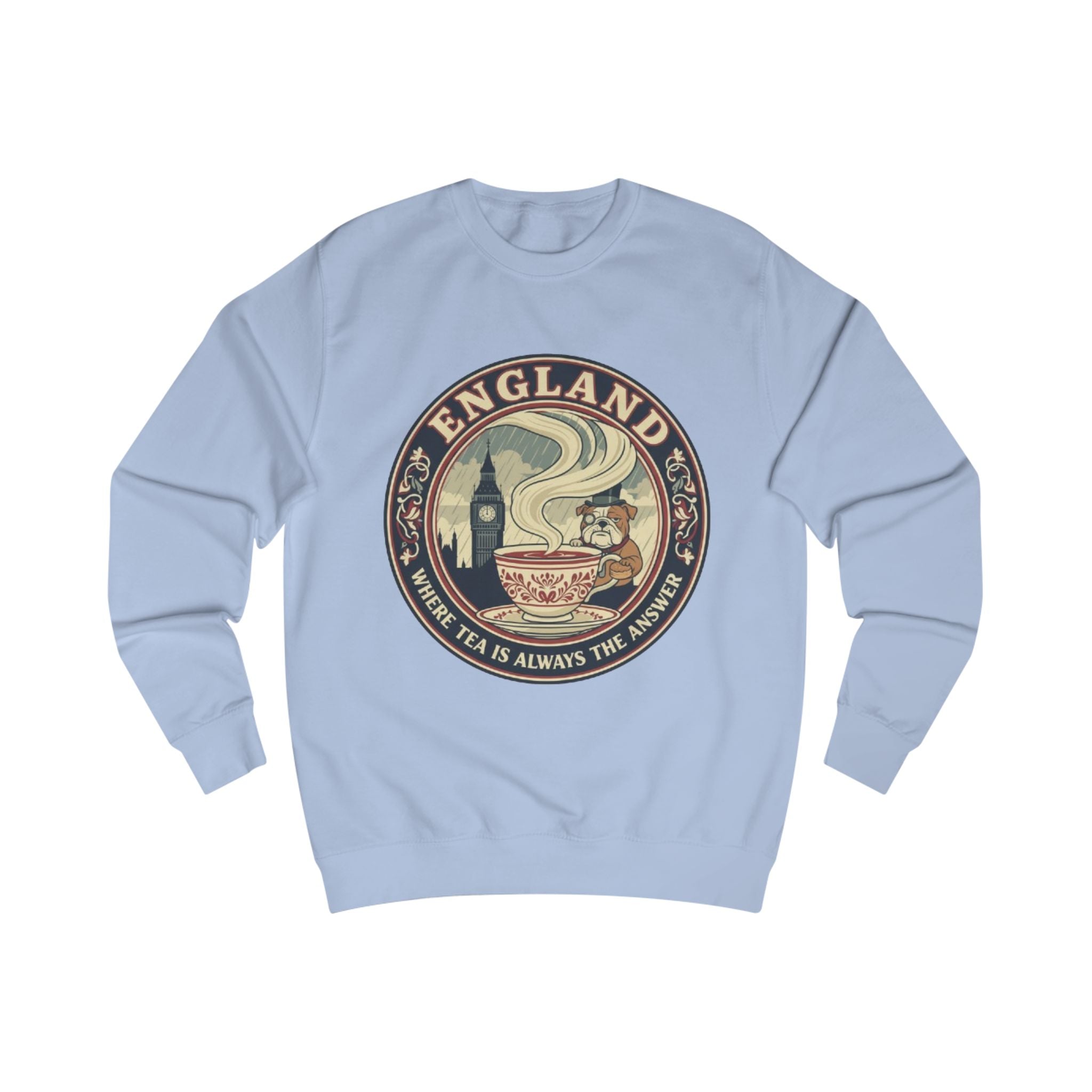 England Tea Sweatshirt - Vintage London Tea Cup Design ('Where Tea Is Always the Answer')