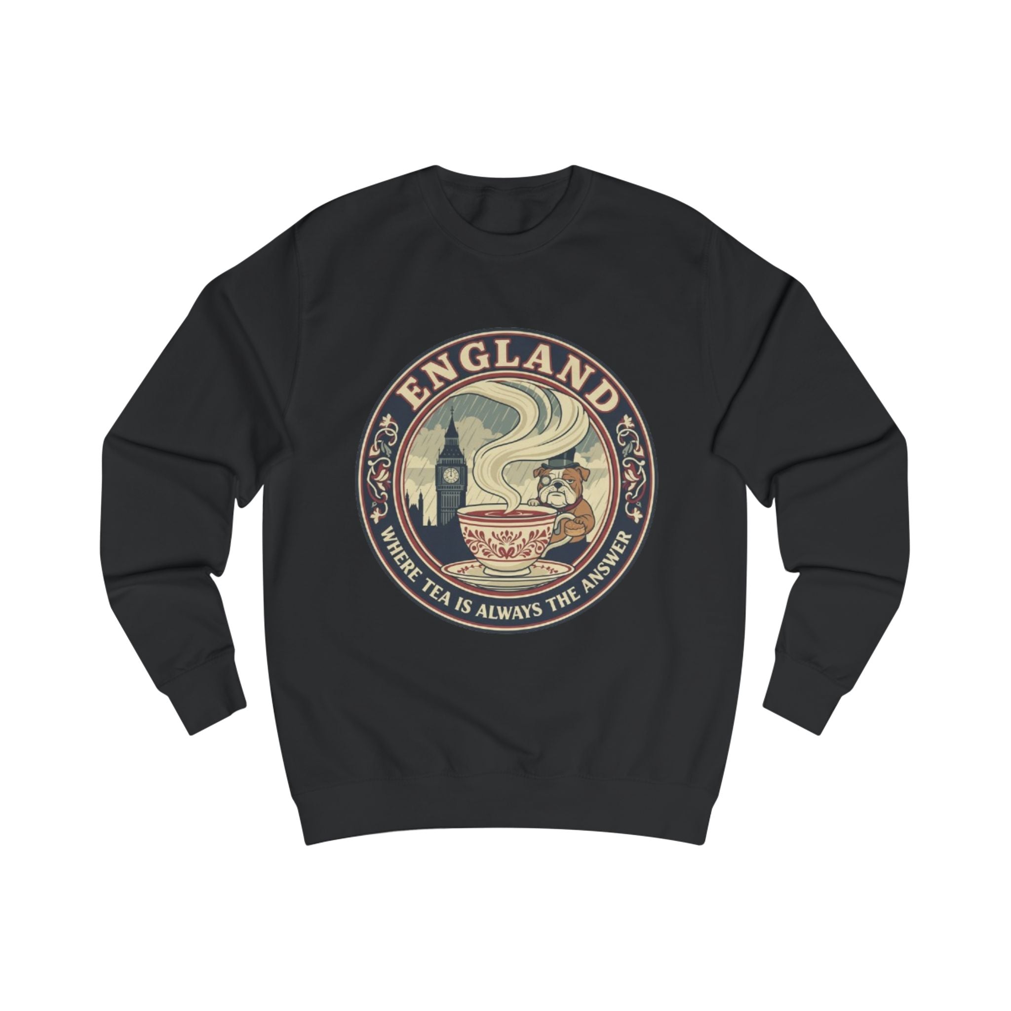 England Tea Sweatshirt - Vintage London Tea Cup Design ('Where Tea Is Always the Answer')