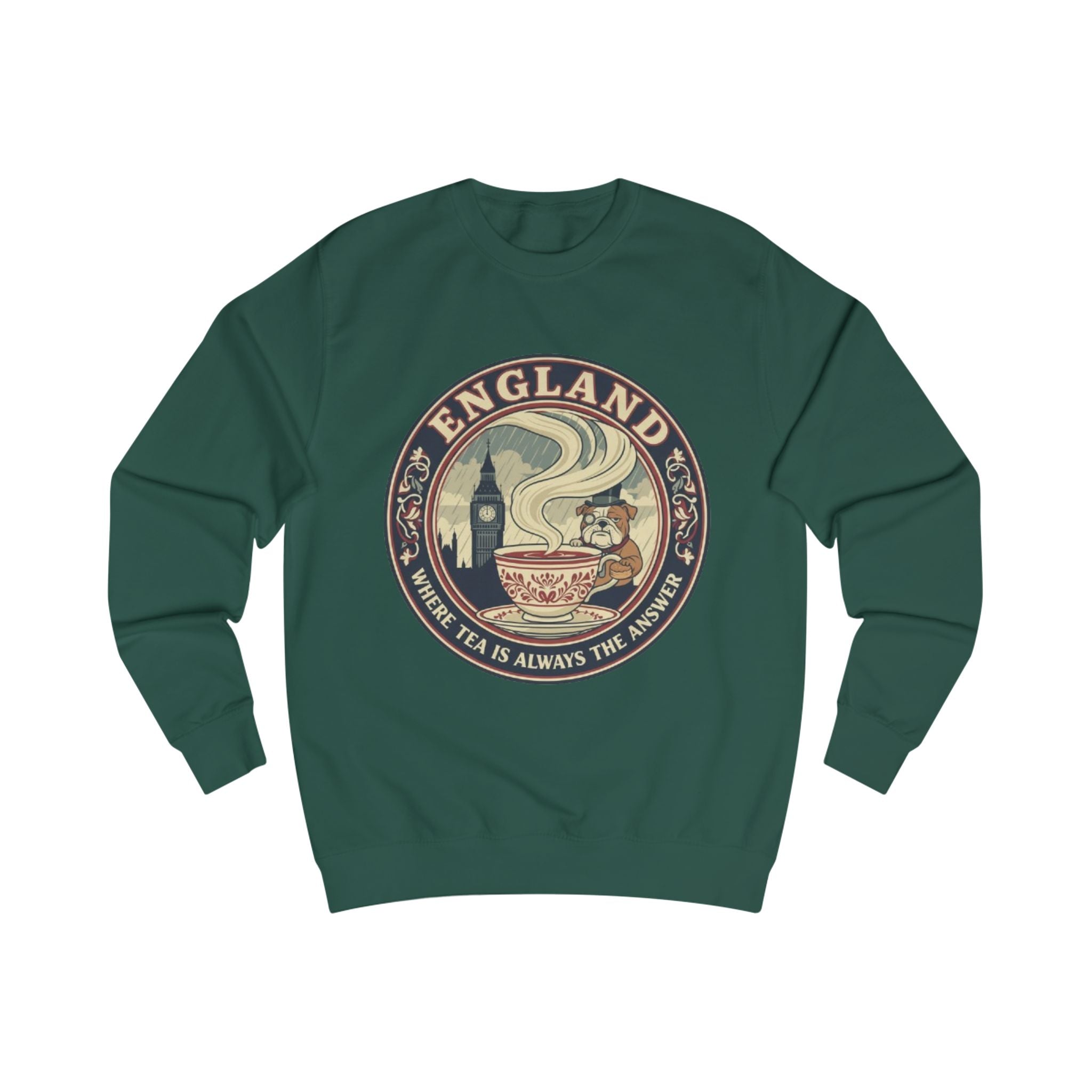 England Tea Sweatshirt - Vintage London Tea Cup Design ('Where Tea Is Always the Answer')