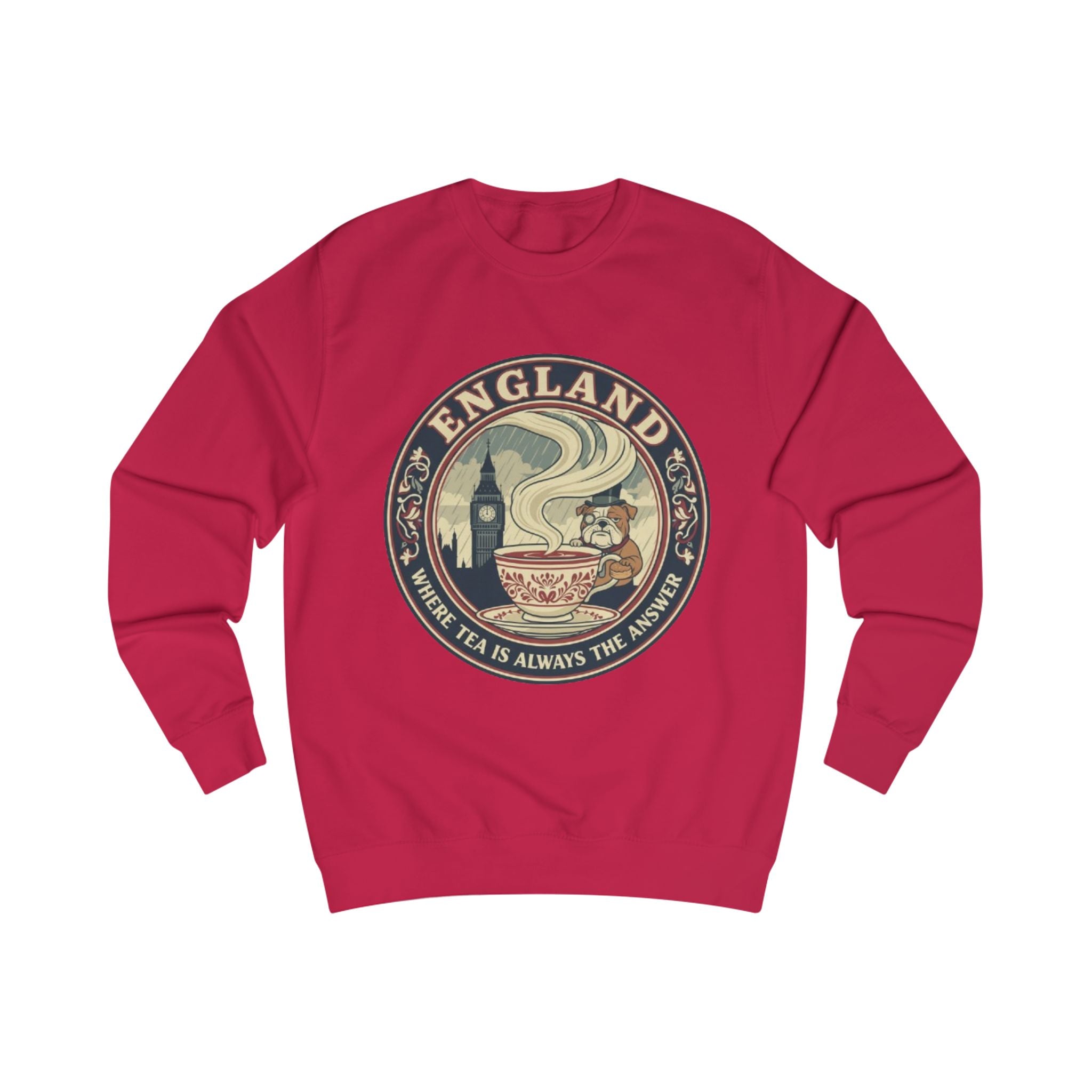 England Tea Sweatshirt - Vintage London Tea Cup Design ('Where Tea Is Always the Answer')