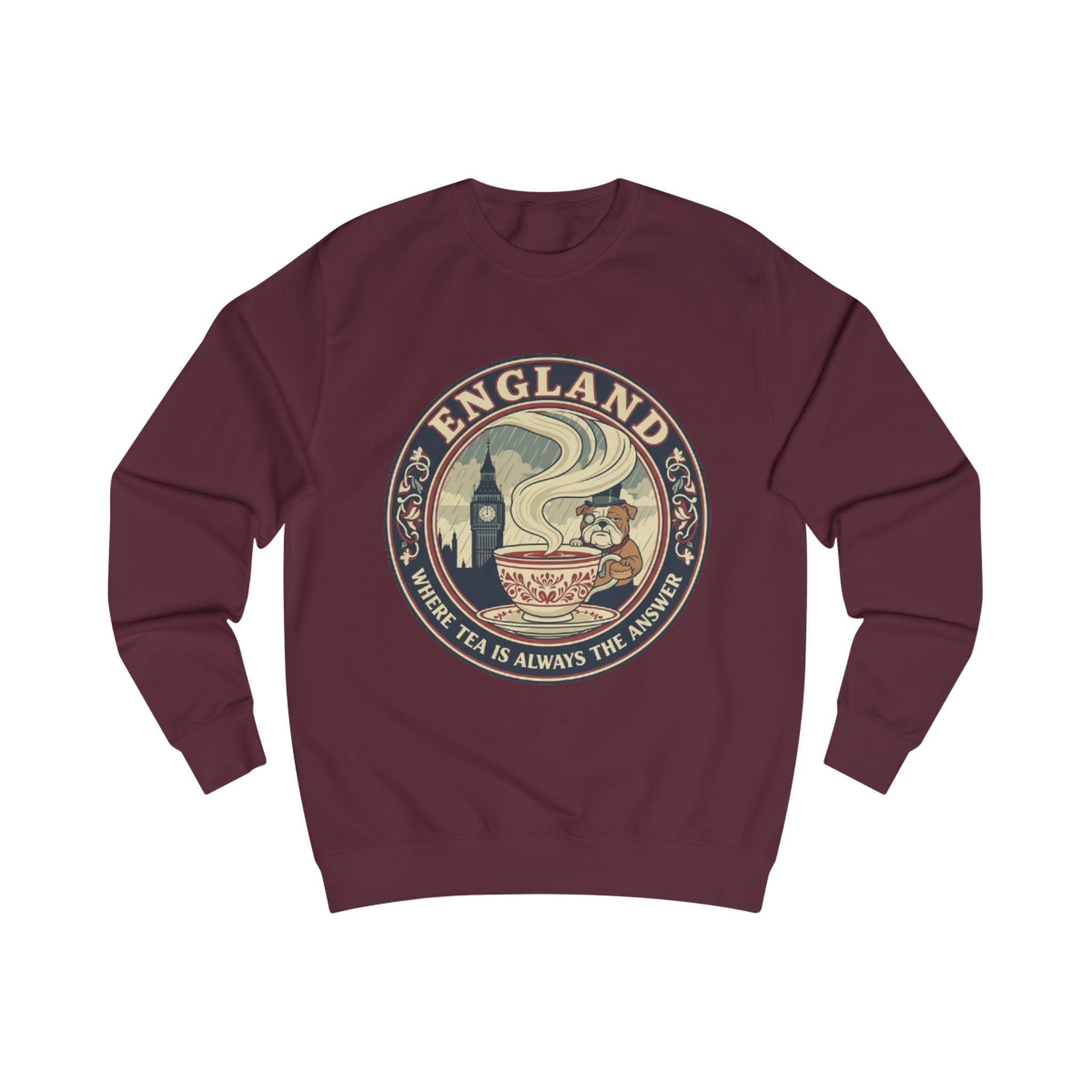 England Tea Sweatshirt - Vintage London Tea Cup Design ('Where Tea Is Always the Answer')