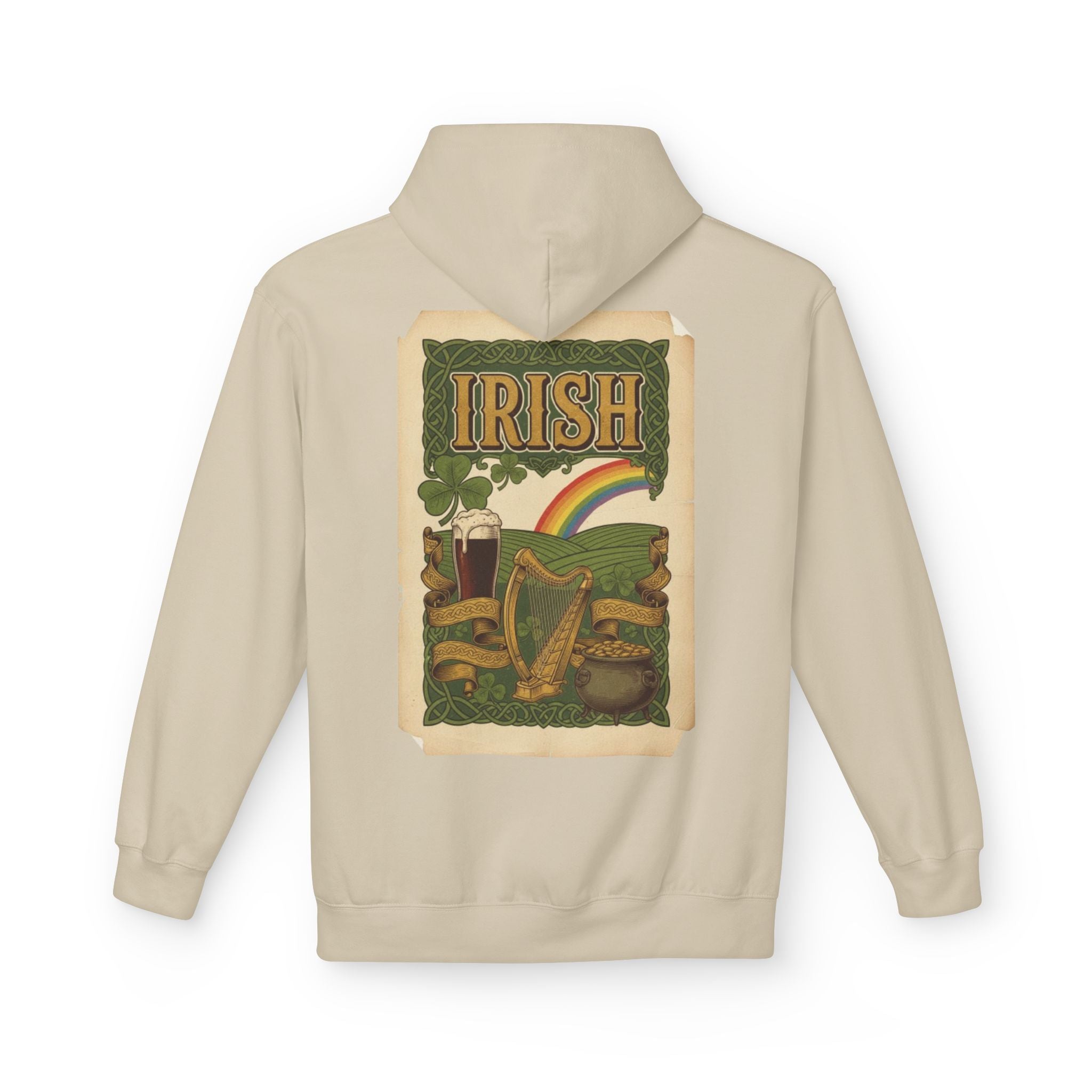 Irish Vintage Poster Hoodie – Retro Rainbow & Harp St. Patrick’s Sweatshirt
