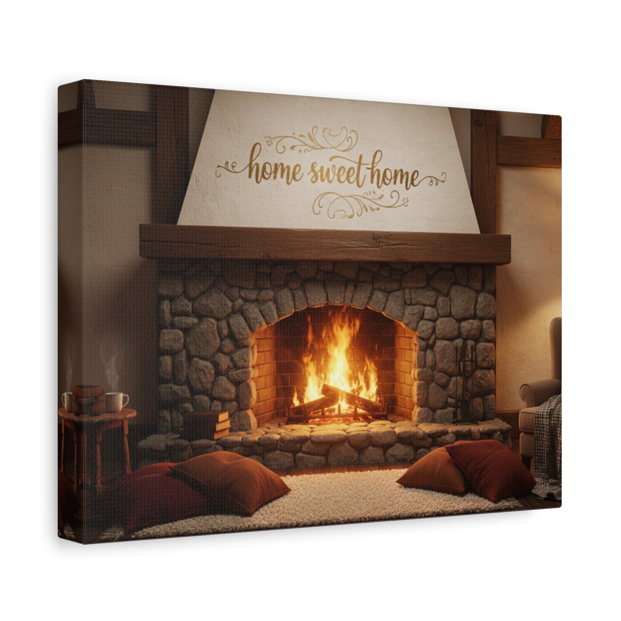 Home Sweet Home Fireplace Matte Canvas Wall Art