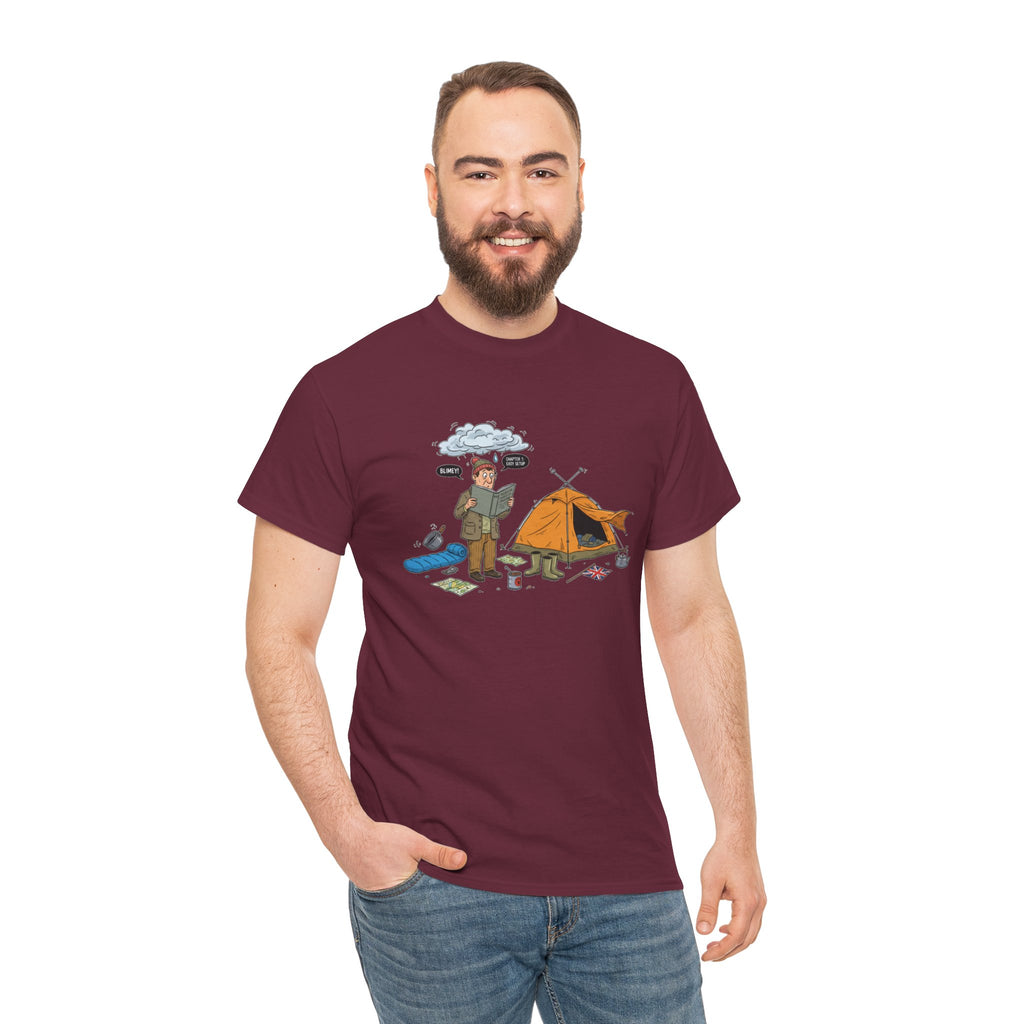 Retro Mountain Camping Graphic T-Shirt — Vintage Campfire Adventure Tee