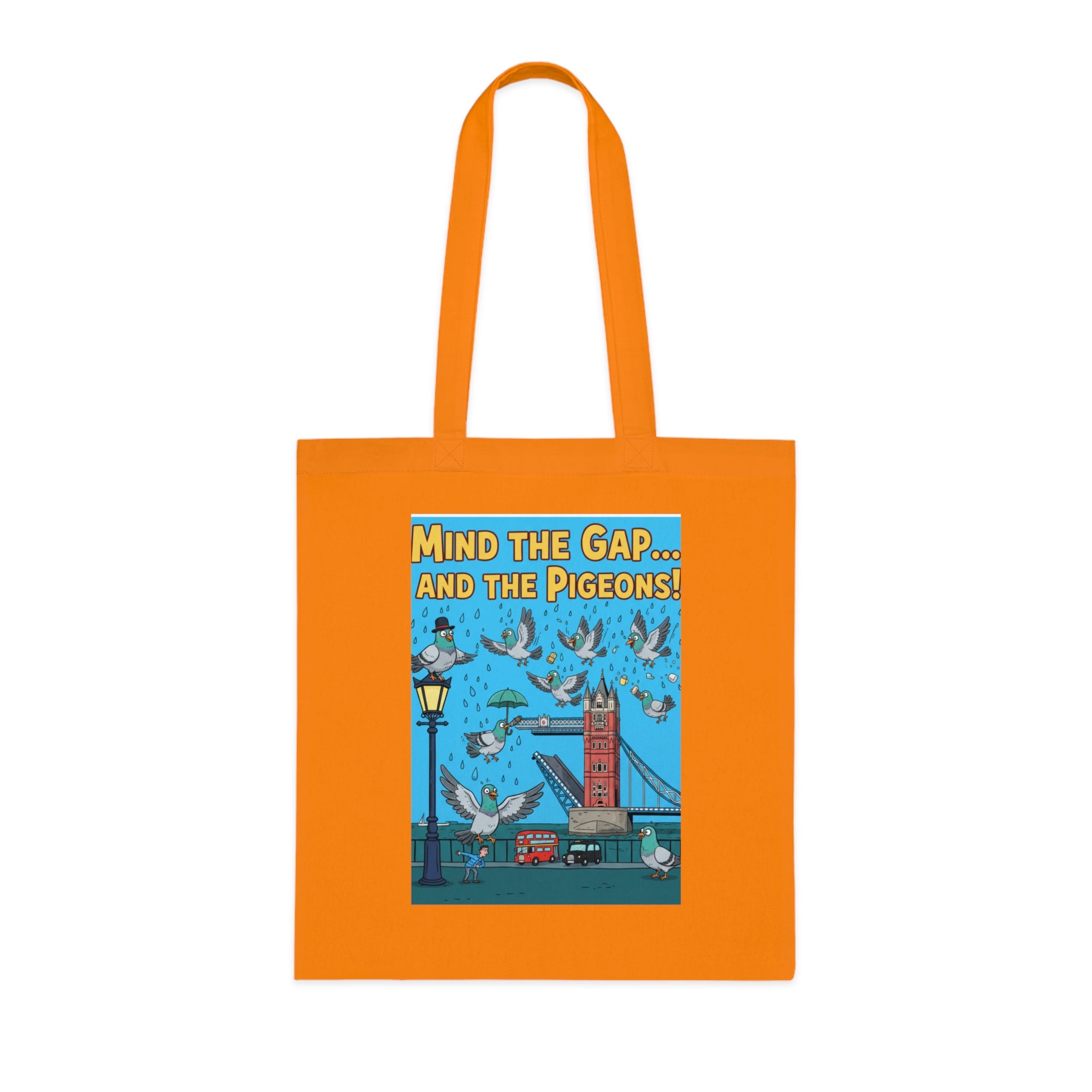 Vintage London Tote Bag — "Mind the Gap... and the Pigeons!" Illustrated Cotton Tote