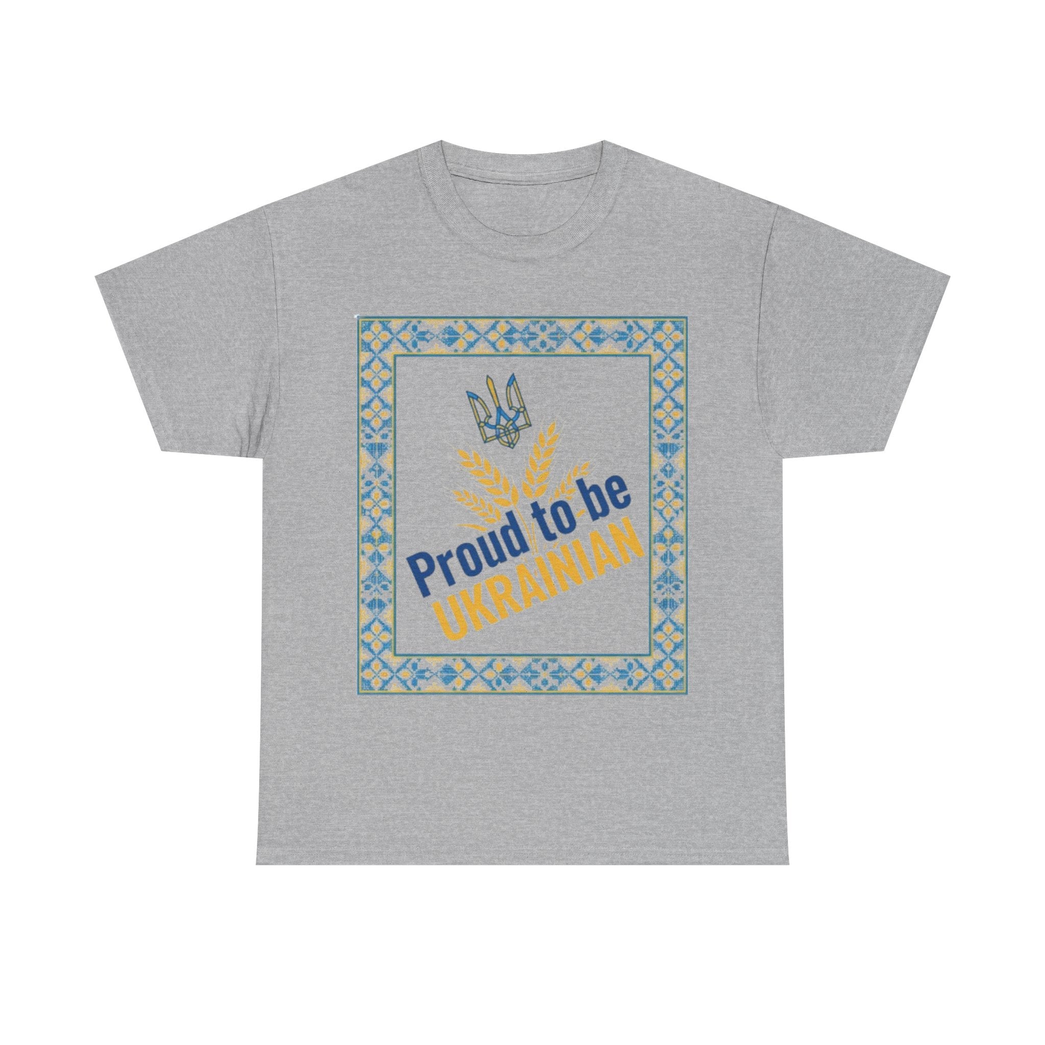 Proud to Be Ukrainian T-Shirt — Ukrainian Pride Tee with Tryzub & Wheat Design