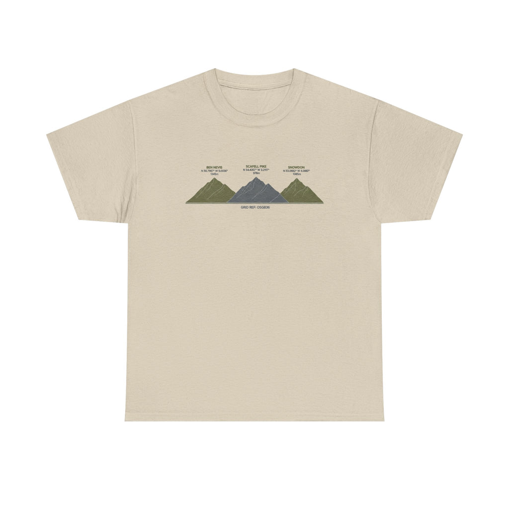 Three Peaks Challenge Graphic T-Shirt — Retro UK Mountain Hiking Tee