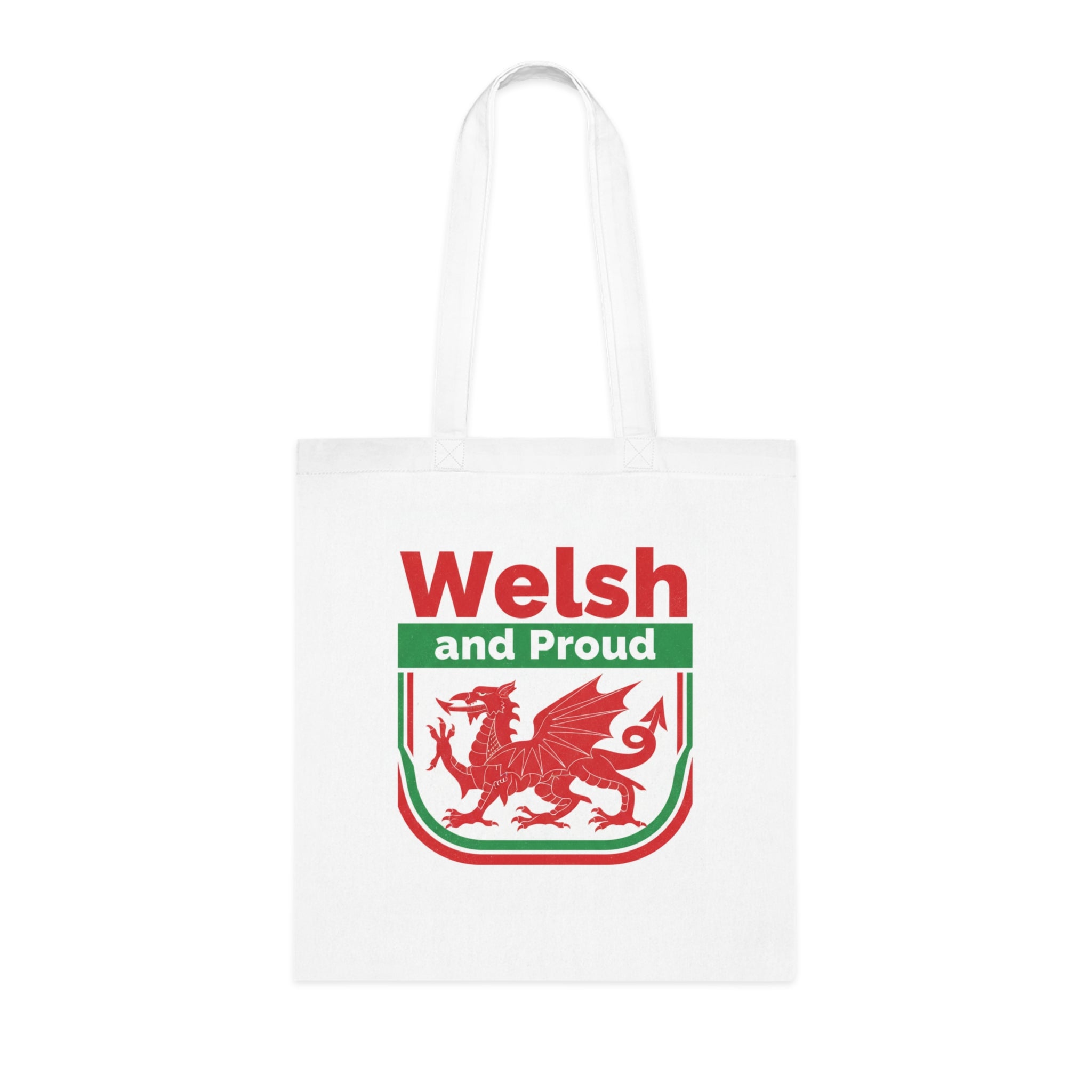 Welsh and Proud Tote Bag — Cotton Reusable Shopping Tote with Red Dragon Design