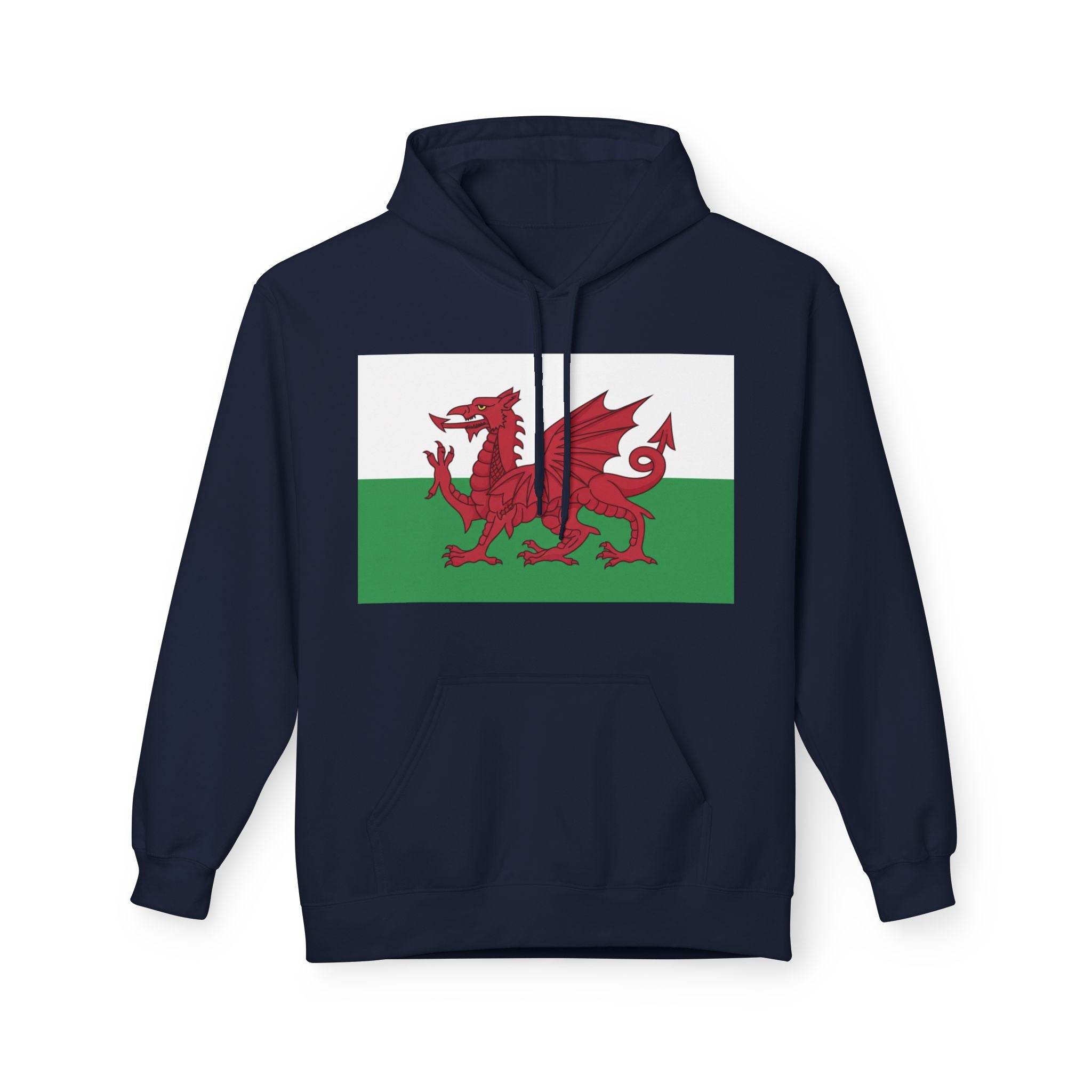 Welsh Dragon Hoodie — Retro Flag Front & Cute Red Dragon Back