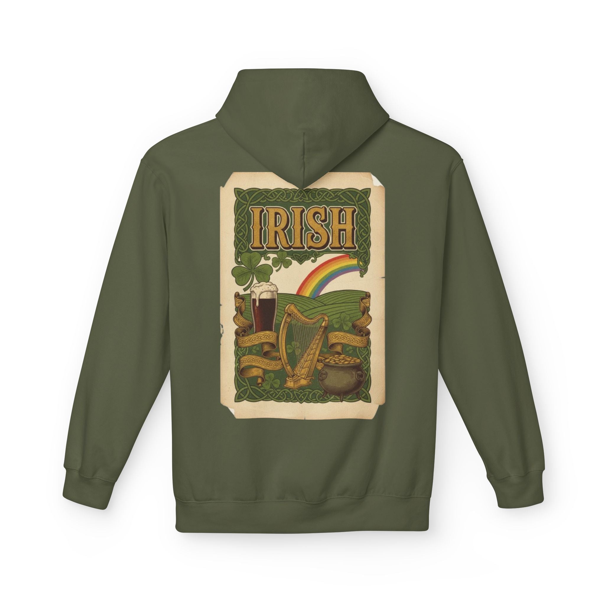Irish Vintage Poster Hoodie – Retro Rainbow & Harp St. Patrick’s Sweatshirt