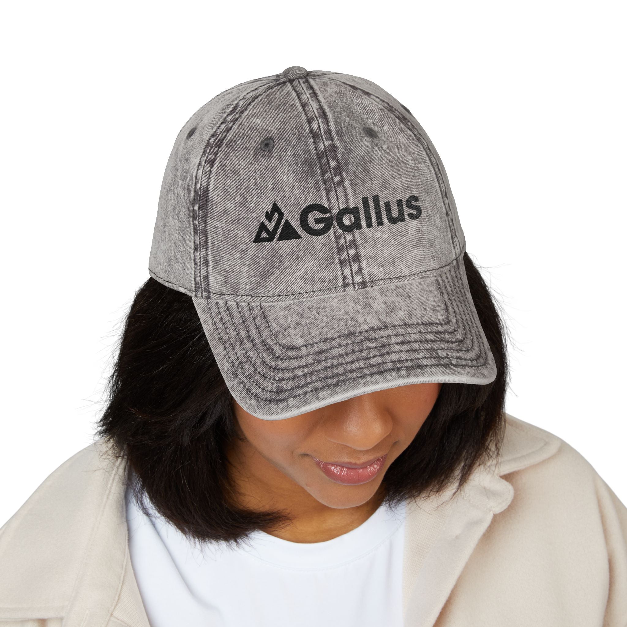 Vintage Embroidered Cap – Distressed Gray ‘GALLUS’ Patch Hat