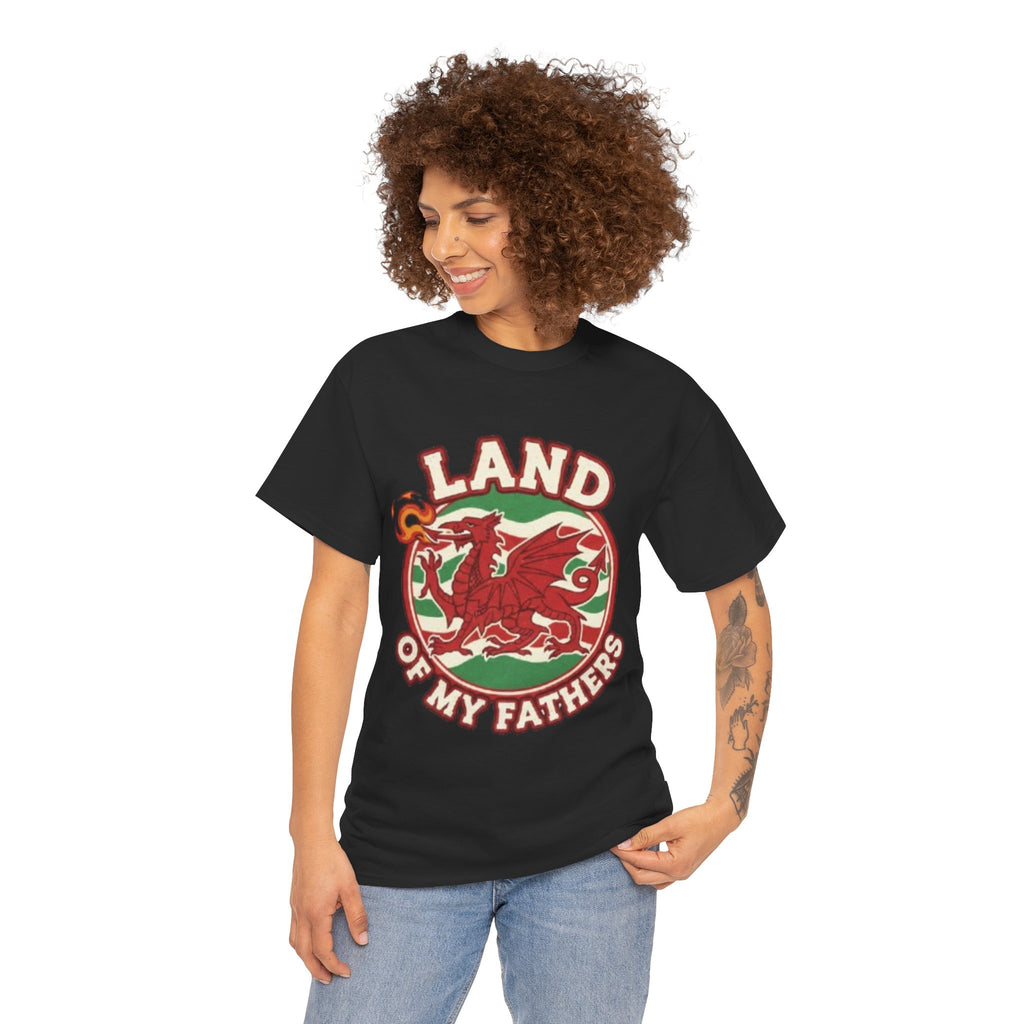 Land of My Fathers T‑Shirt — Welsh Dragon Vintage Crest Tee