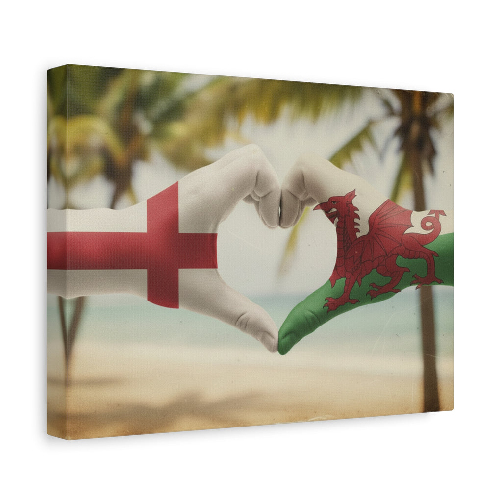 England & Wales Canvas Print — England & Wales Flag Heart Beach Wall Art