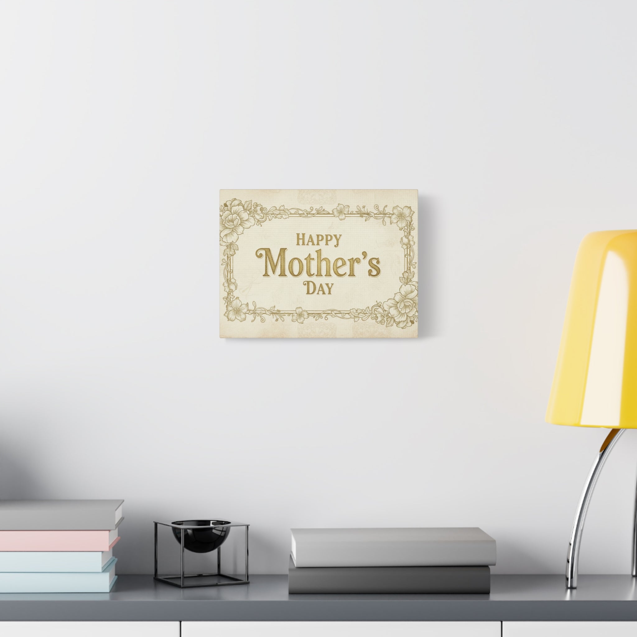Mother's Day Canvas Wall Art — "Happy Mother's Day" Vintage Floral Matte Print