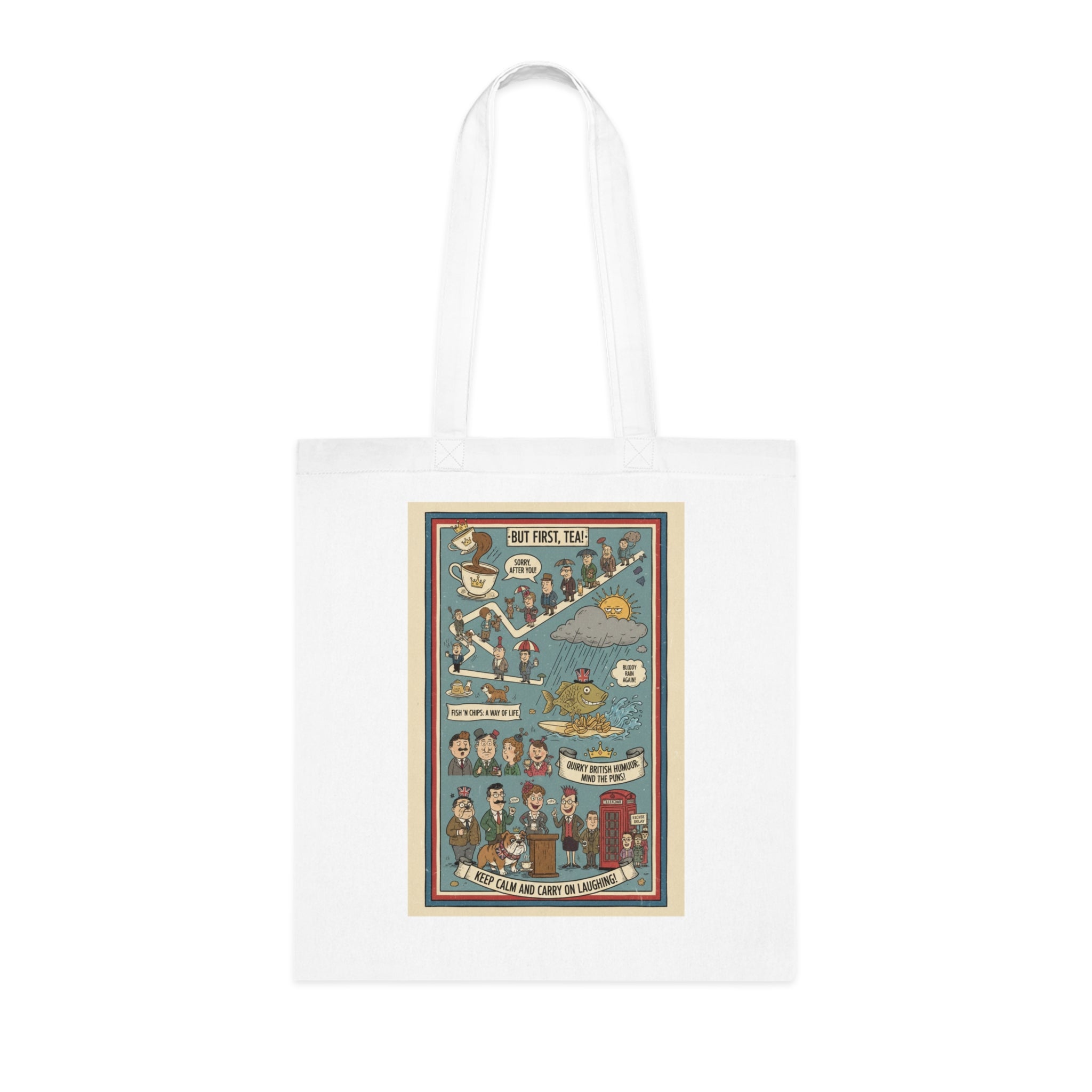 Vintage Tea Lovers Cotton Tote — Illustrated 'Tea Time' Guide Gift Bag