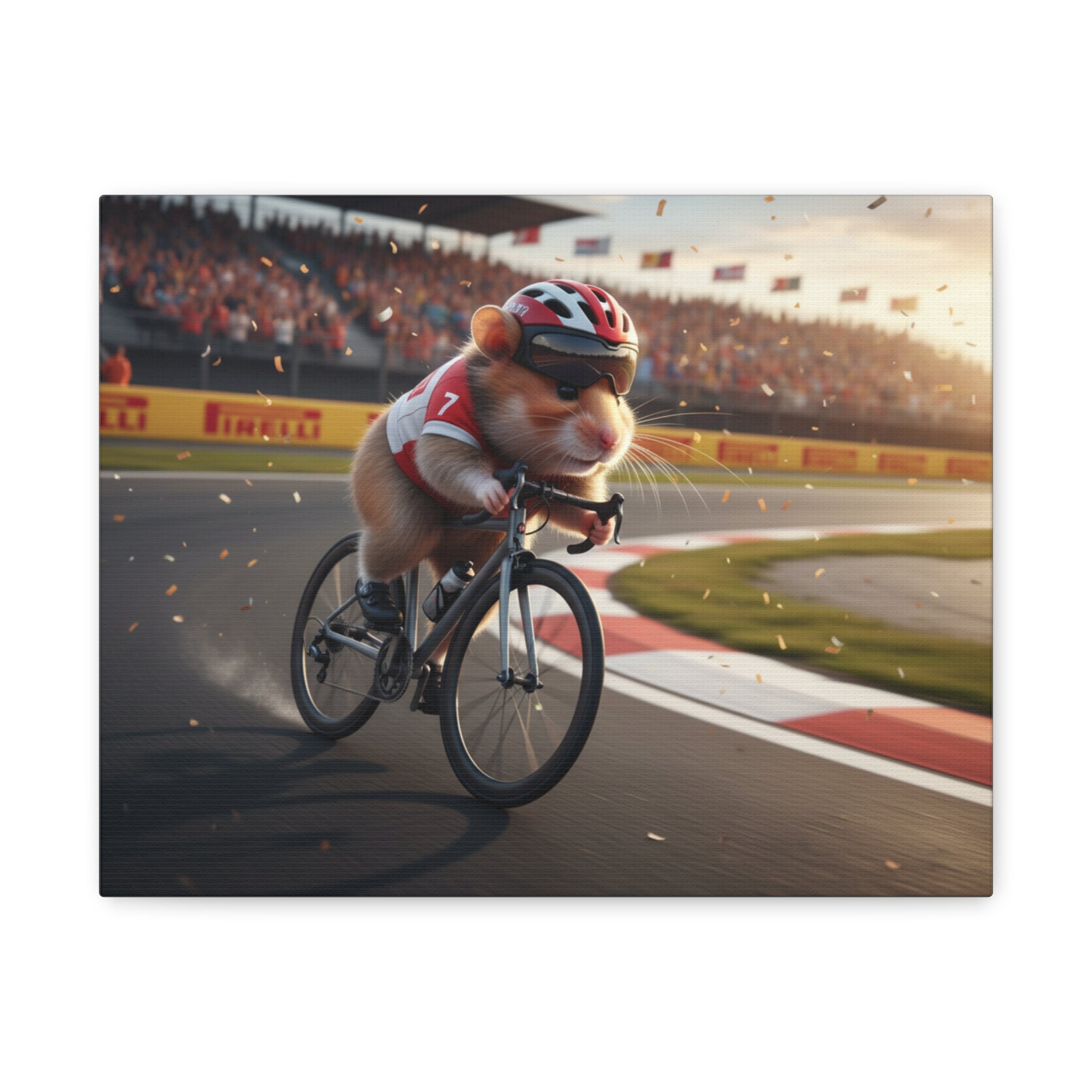 Cycling Hamster Canvas Art — Racing Hamster on Bike Matte Stretched Wall Art