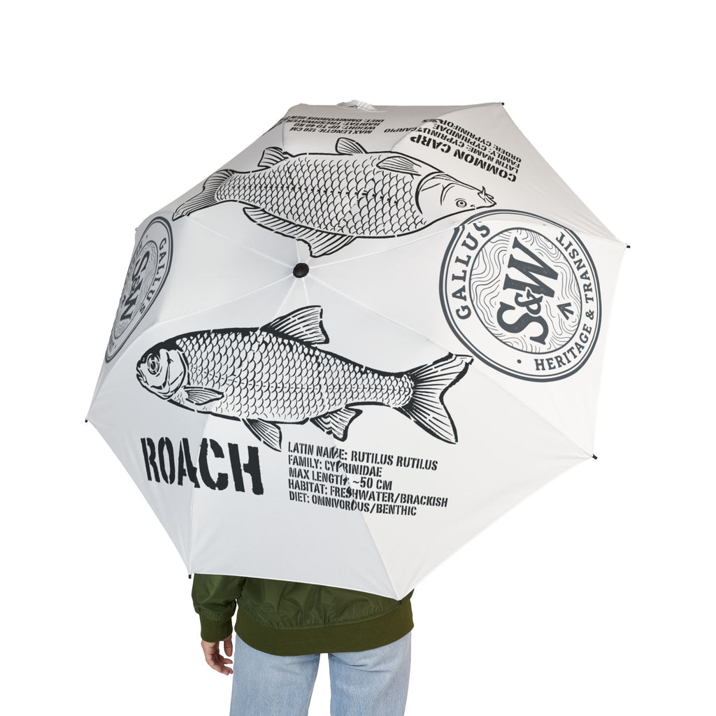Roach Fish Foldable Umbrella — Compact Semi-Automatic Rain Umbrella with Vintage Angling Print