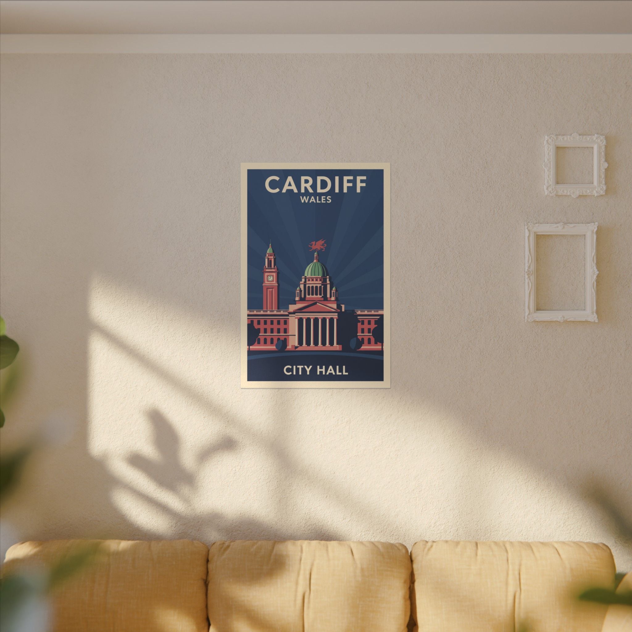 Cardiff City Hall Matte Canvas Wall Art — Vintage Wales Travel Poster