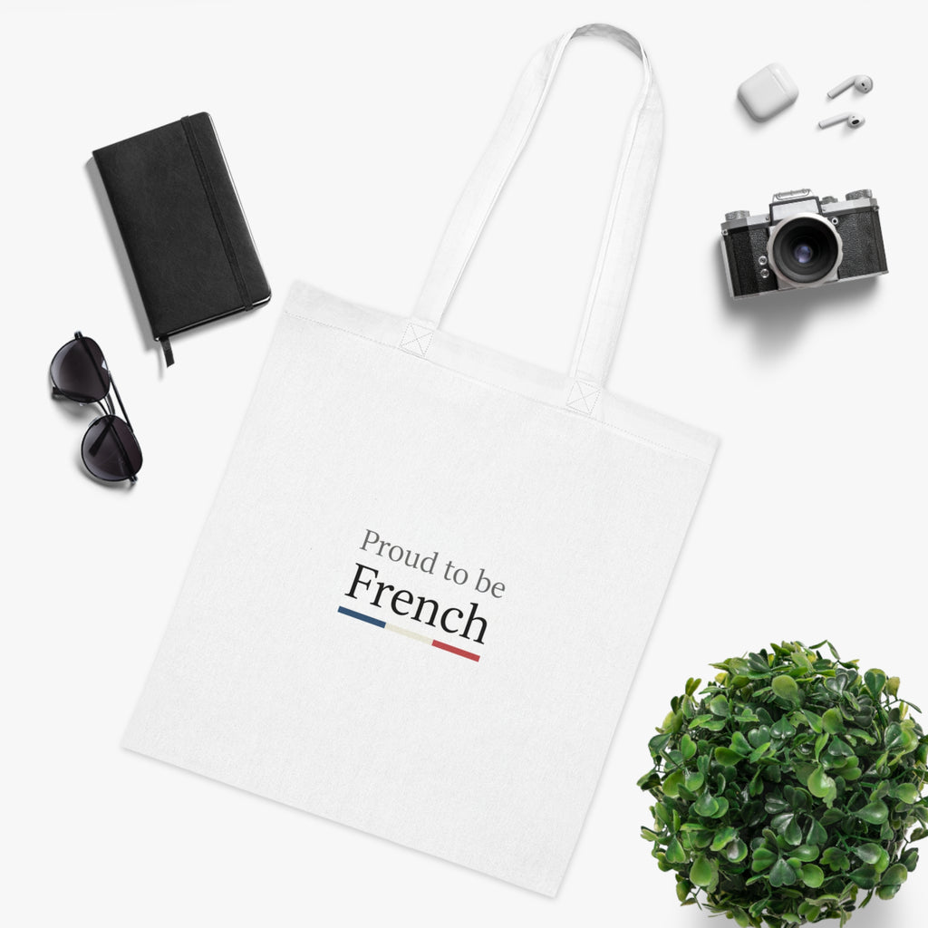 Proud to be French Cotton Tote Bag — French Flag Text Eco Market Tote