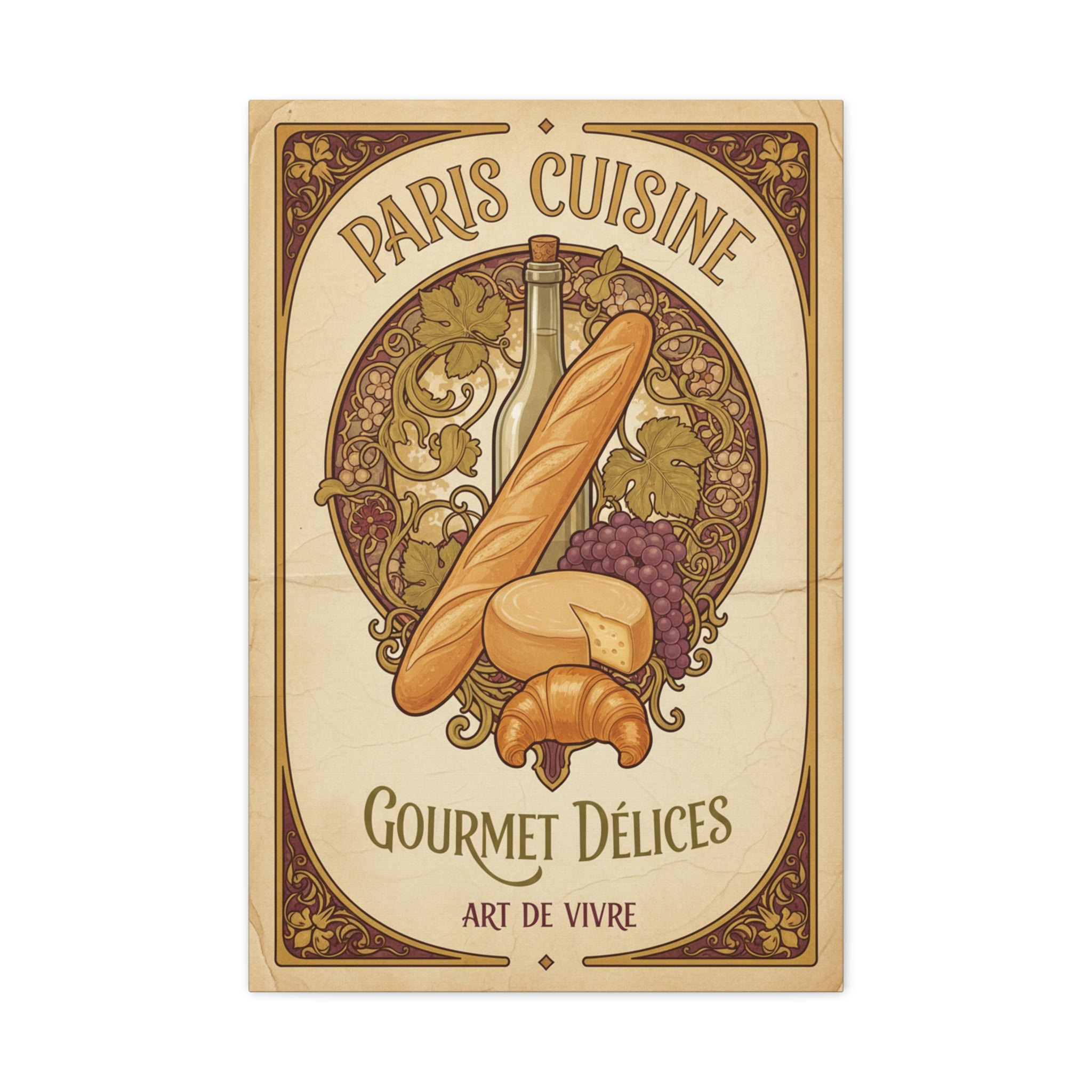 Paris Cuisine Matte Canvas Print - 'Gourmet Délices' Vintage French Kitchen Wall Art