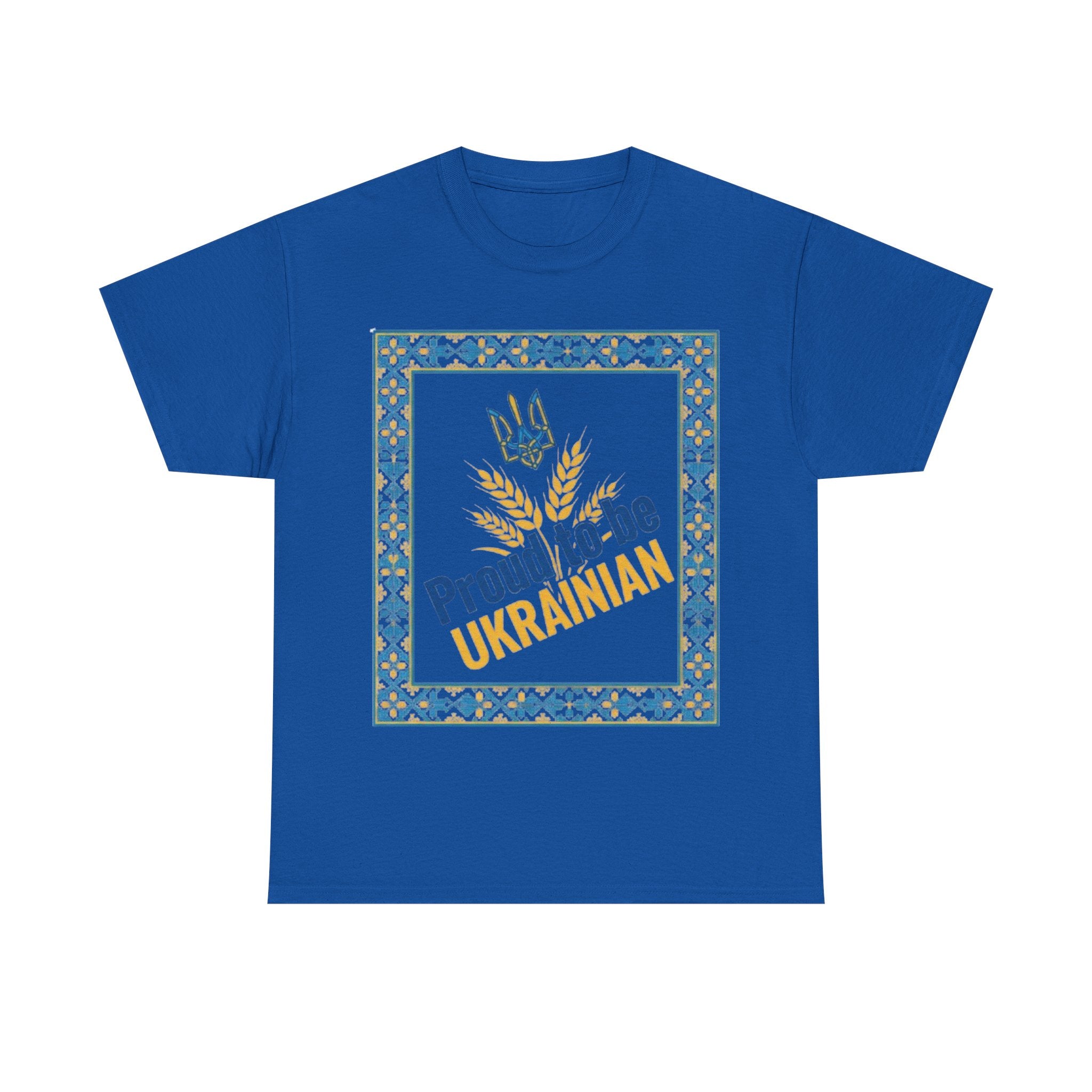Proud to Be Ukrainian T-Shirt — Ukrainian Pride Tee with Tryzub & Wheat Design