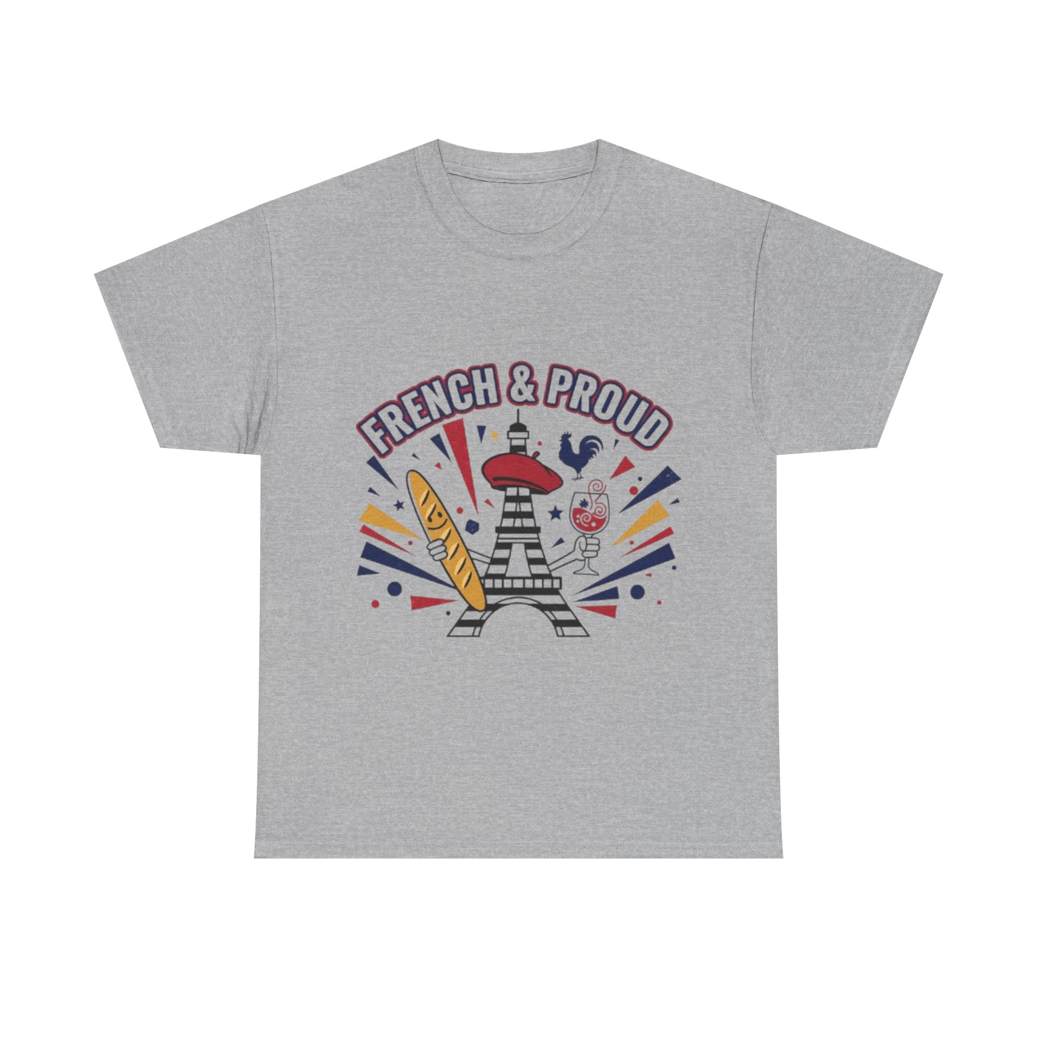 French & Proud T-Shirt — Eiffel Tower, Baguette & Wine Graphic Tee