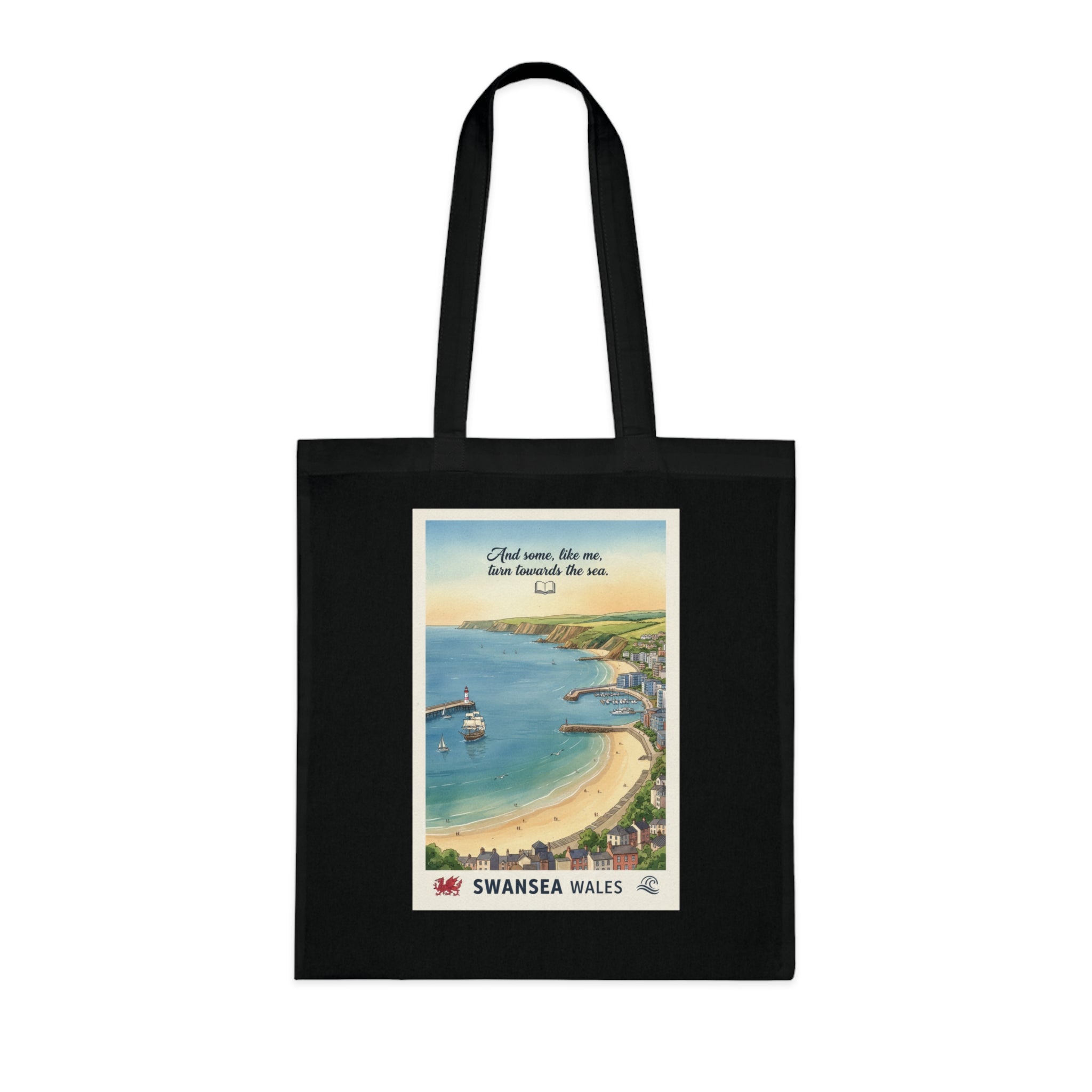 Swansea Wales Vintage Beach Tote — Retro Coastal Cotton Shopper