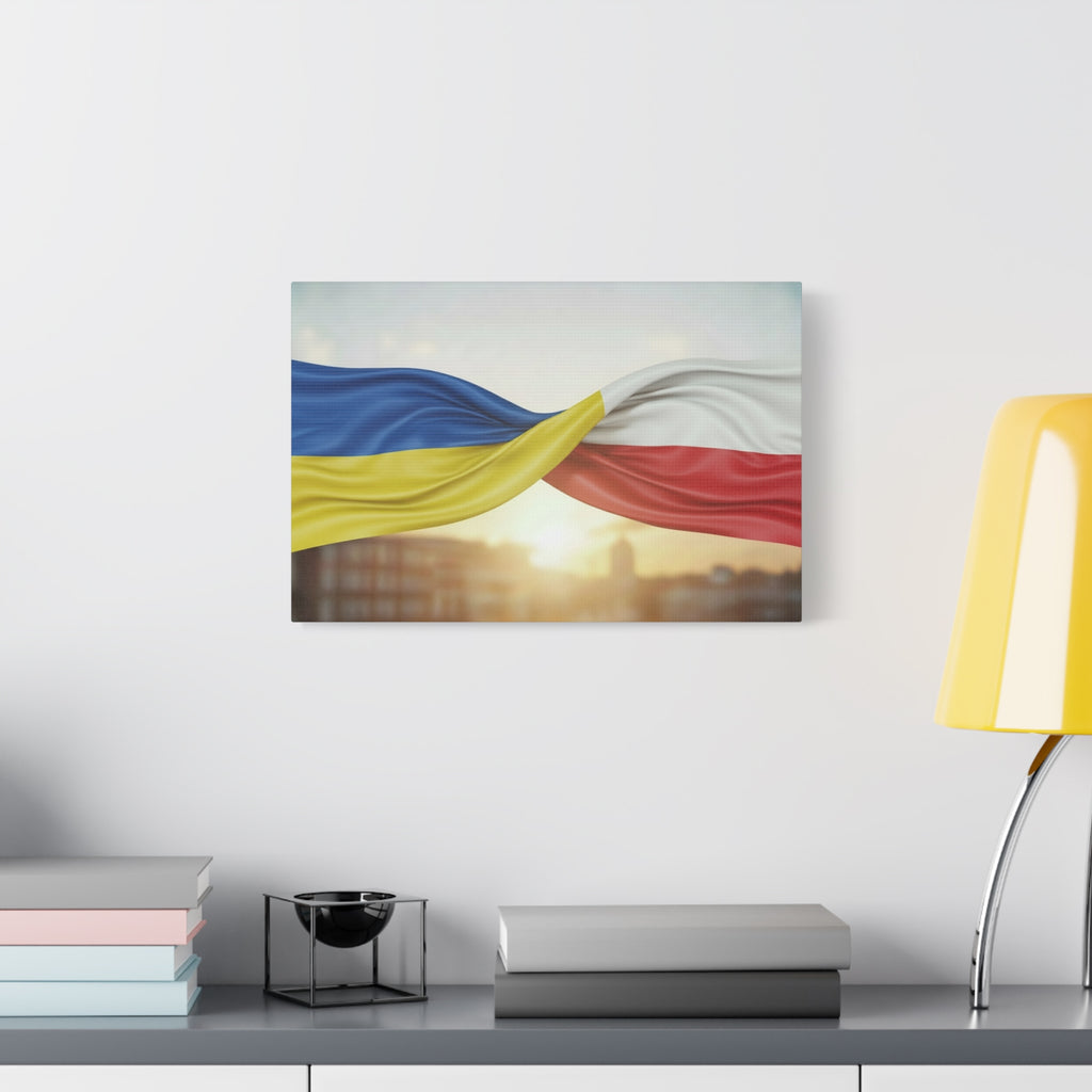 Ukrainian and Polish Flags Intertwined (Matte Stretched)