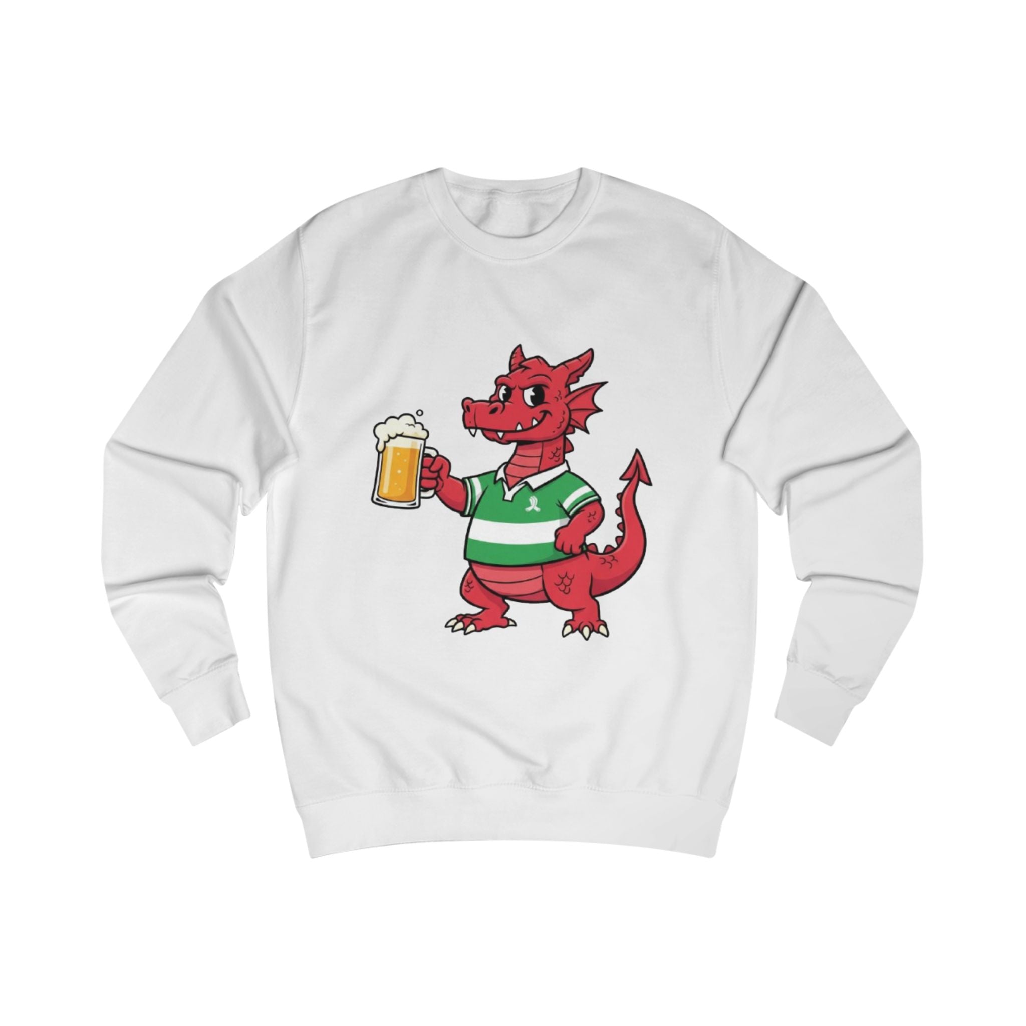 Dragon Cheers Sweatshirt — Cute Red Dragon Holding Beer Graphic Crewneck