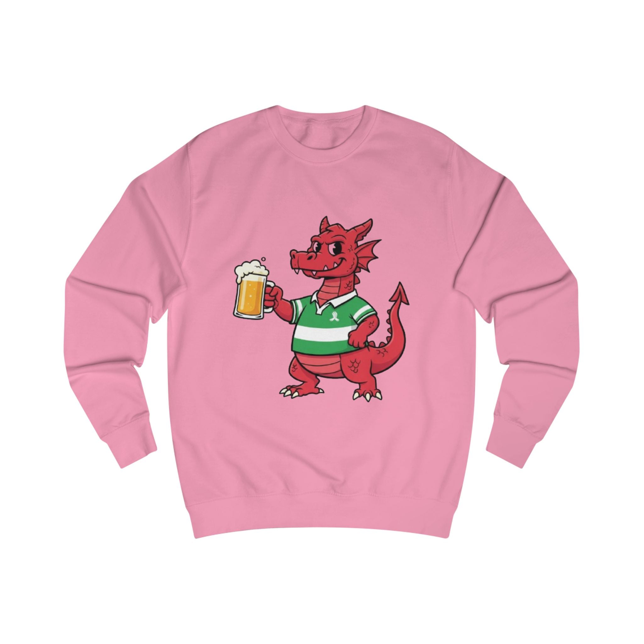 Dragon Cheers Sweatshirt — Cute Red Dragon Holding Beer Graphic Crewneck