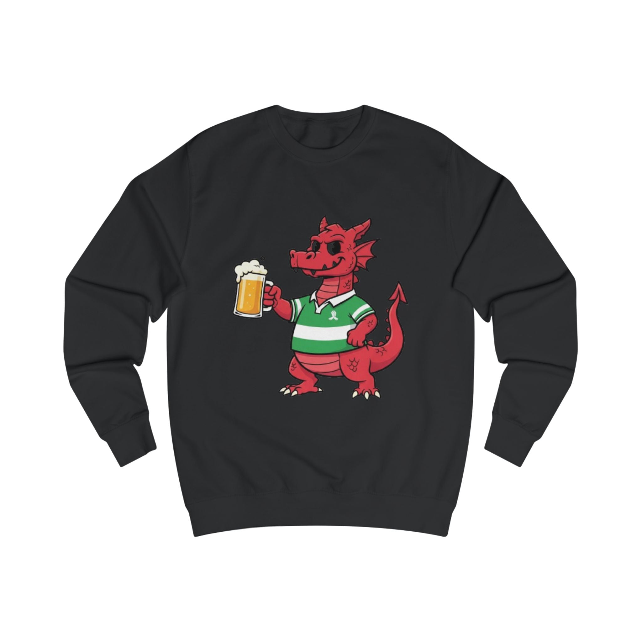 Dragon Cheers Sweatshirt — Cute Red Dragon Holding Beer Graphic Crewneck