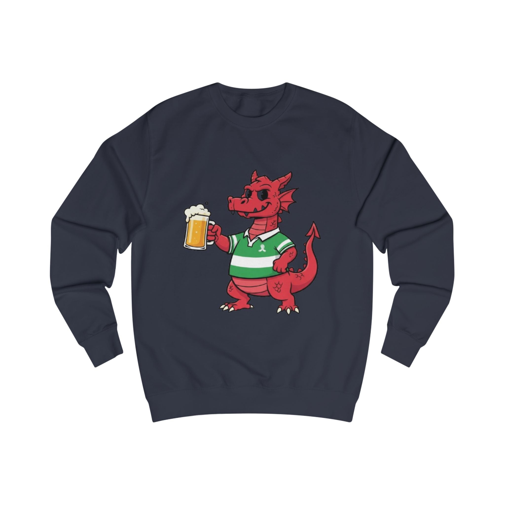 Dragon Cheers Sweatshirt — Cute Red Dragon Holding Beer Graphic Crewneck