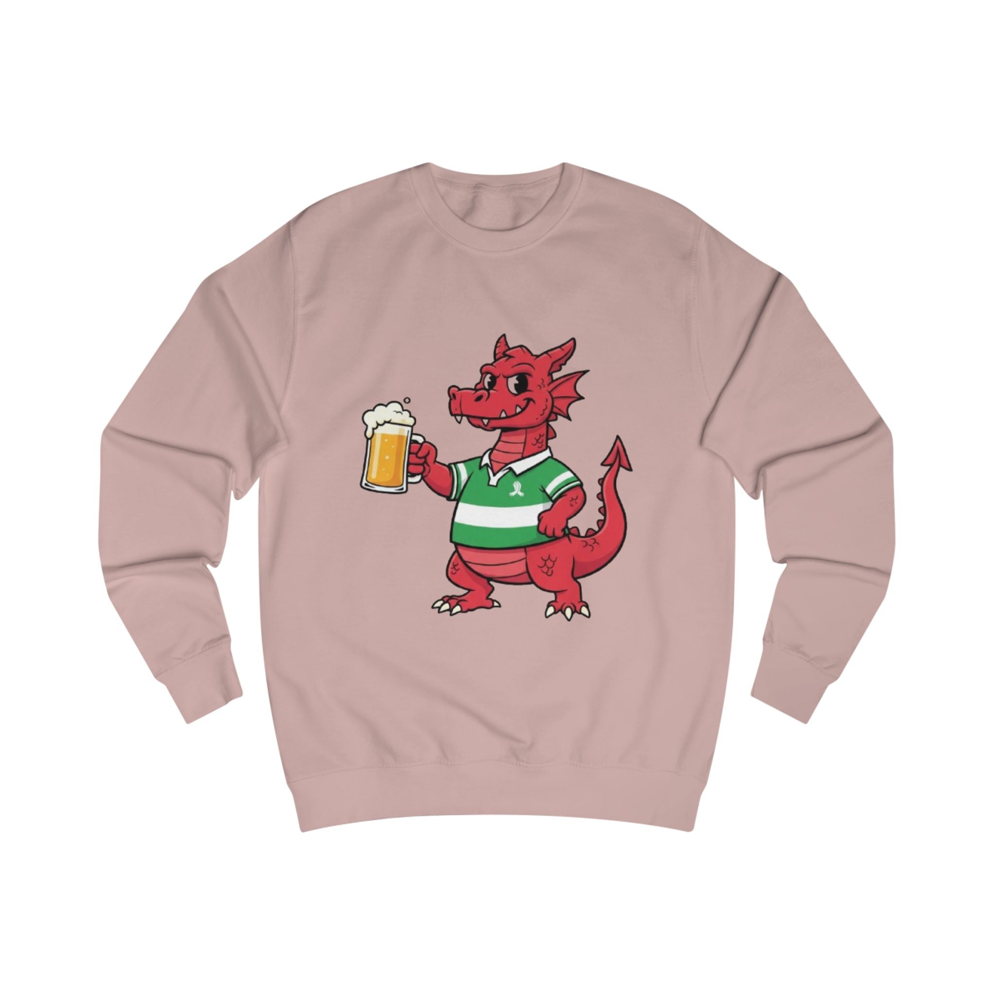 Dragon Cheers Sweatshirt — Cute Red Dragon Holding Beer Graphic Crewneck