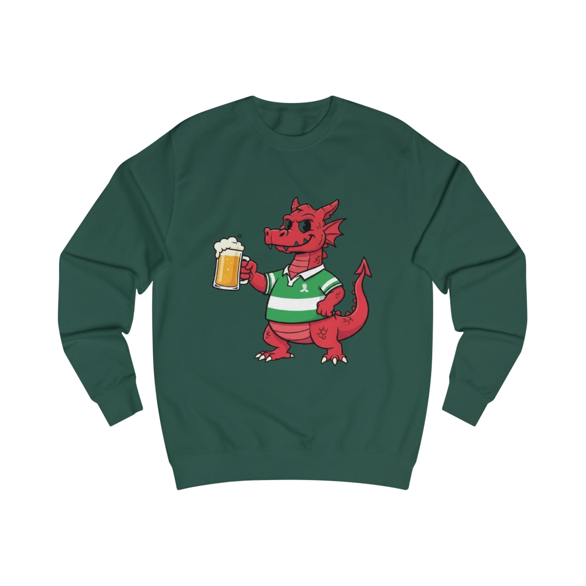 Dragon Cheers Sweatshirt — Cute Red Dragon Holding Beer Graphic Crewneck