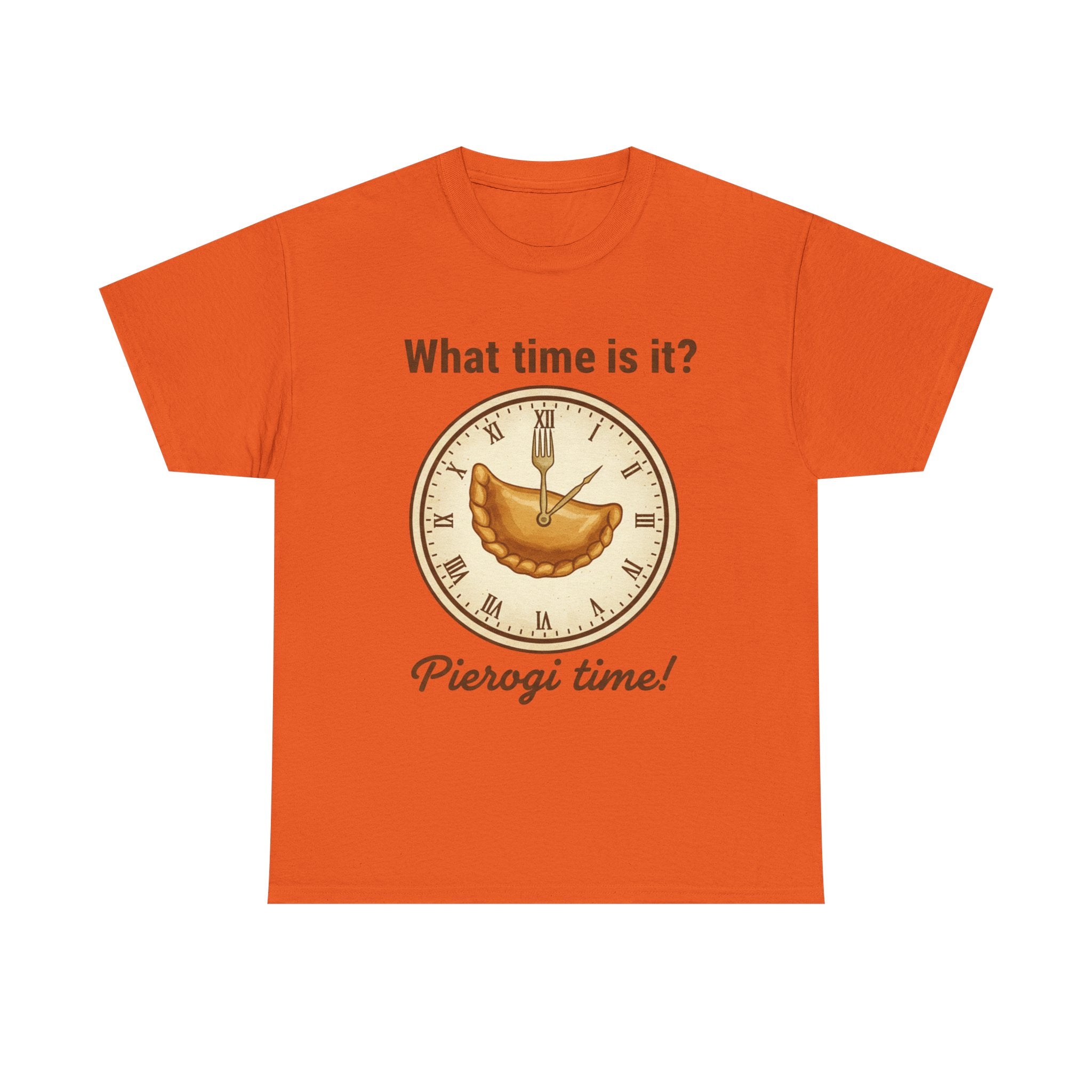 Pierogi Time T‑Shirt — "What time is it? Pierogi time!" Vintage Clock Food Tee