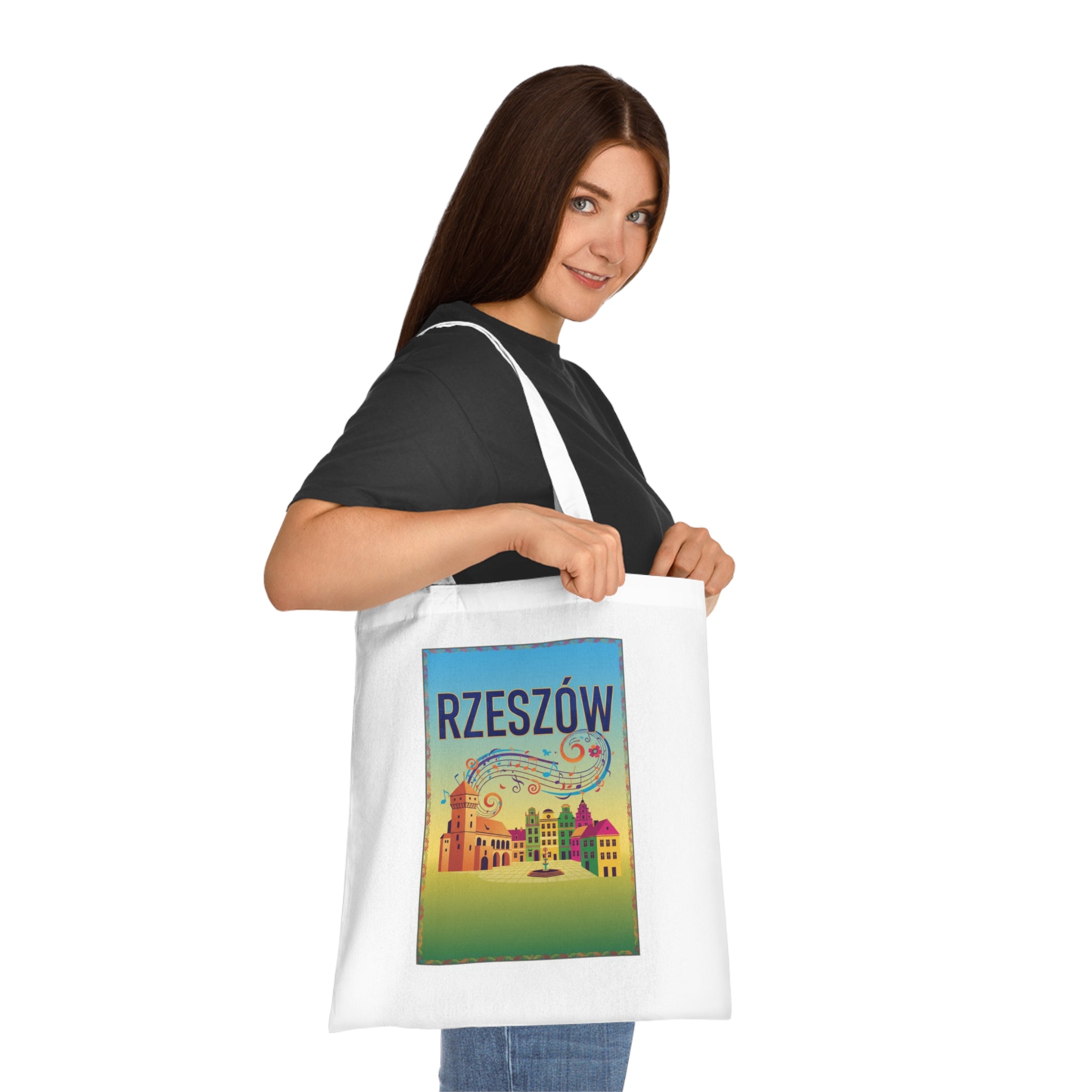Rzeszów Vintage Travel Cotton Tote Bag — Colorful Cityscape Market Bag