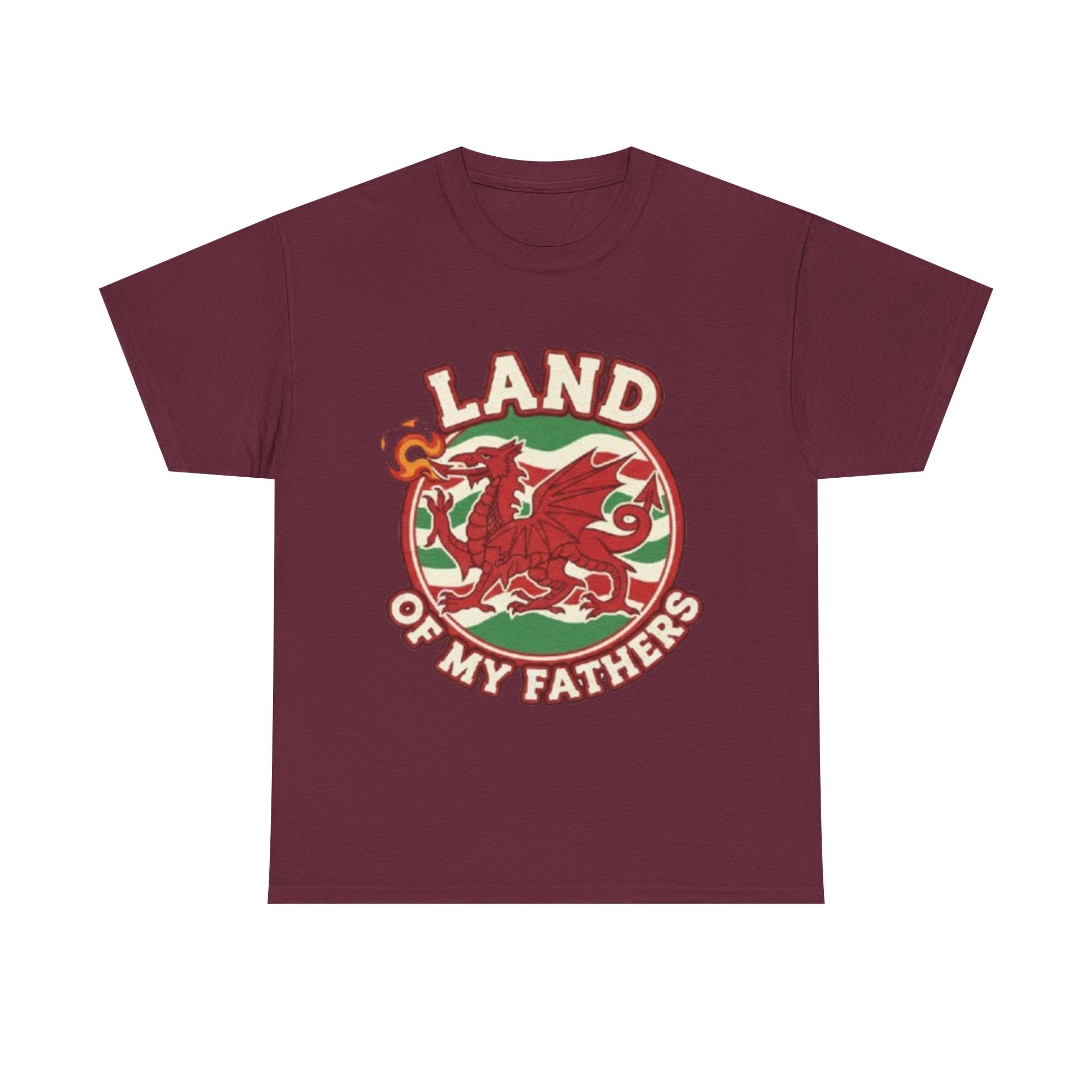 Land of My Fathers T‑Shirt — Welsh Dragon Vintage Crest Tee