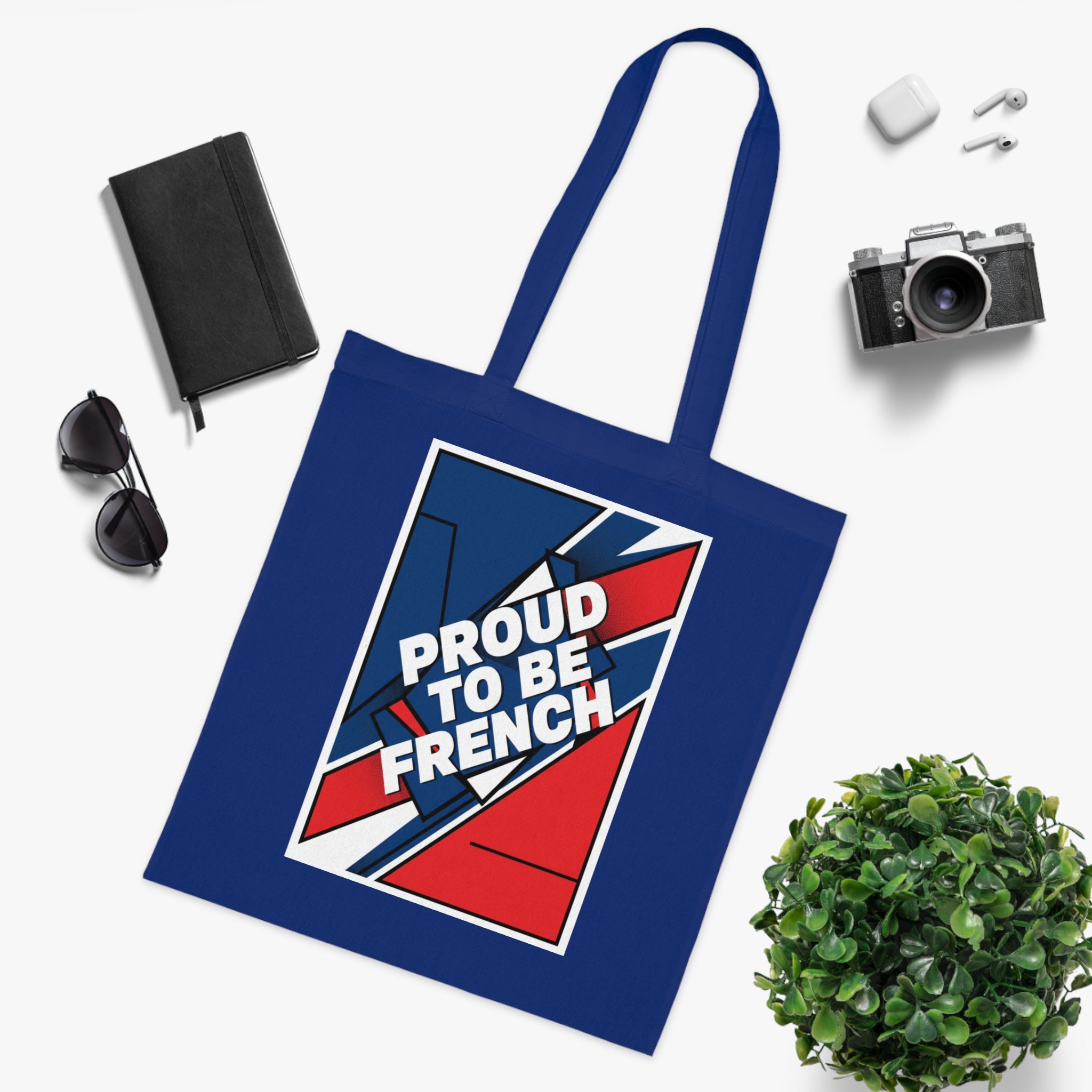Proud to Be French Cotton Tote Bag — Blue & Red Patriotic Market Bag