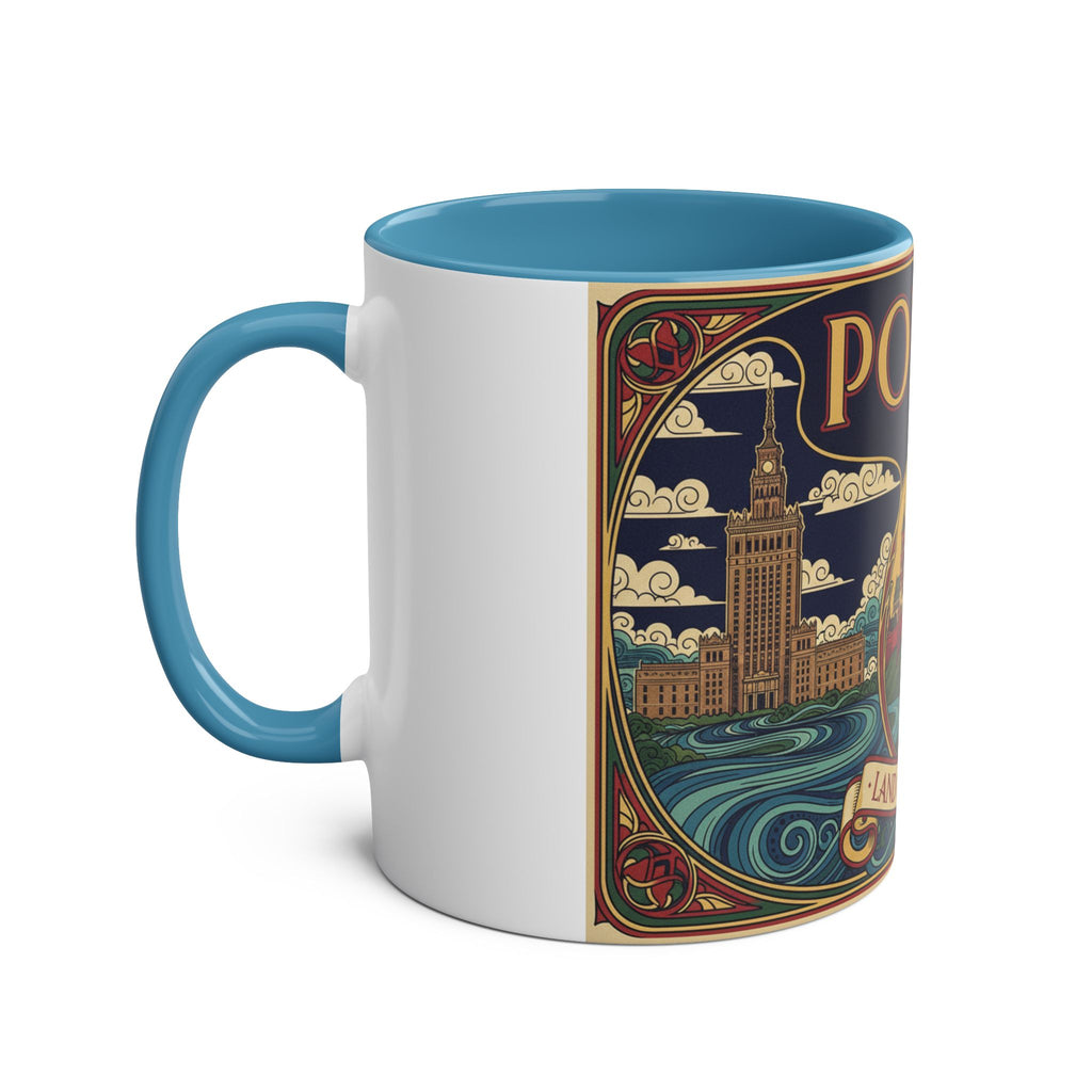 Polska 'Land of Legends' Two-Tone Coffee Mug — 11oz Polish Travel Poster Design