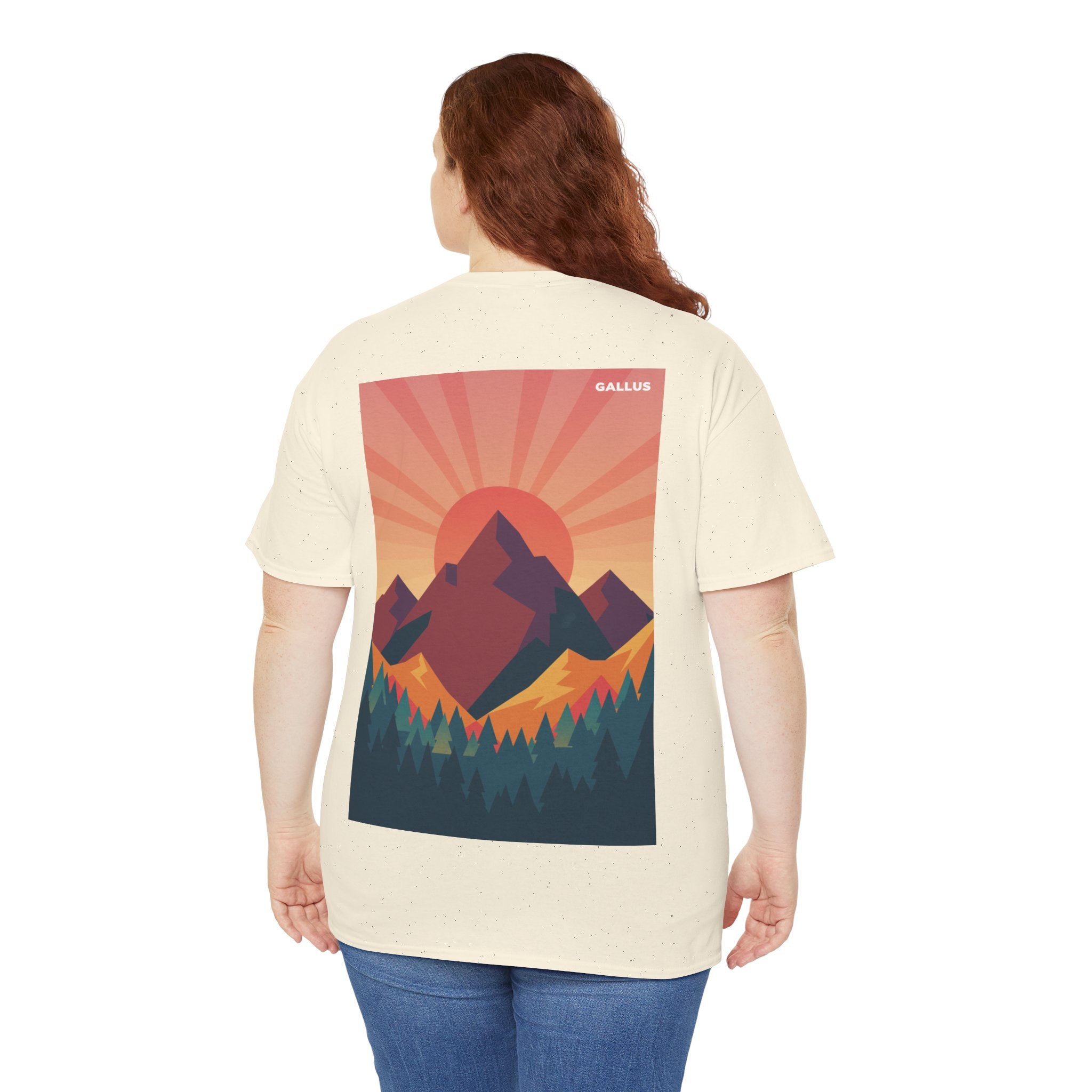 Mountain Sunset T-Shirt — Retro Nature Graphic Tee with 'GALLUS' Logo