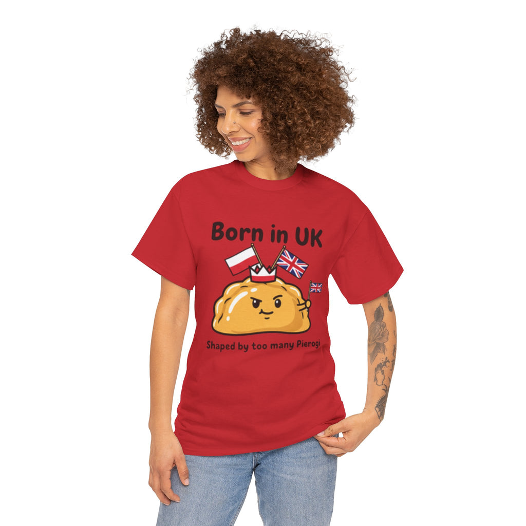 Born in UK Pierogi T‑Shirt — Funny Polish‑British Pride Tee
