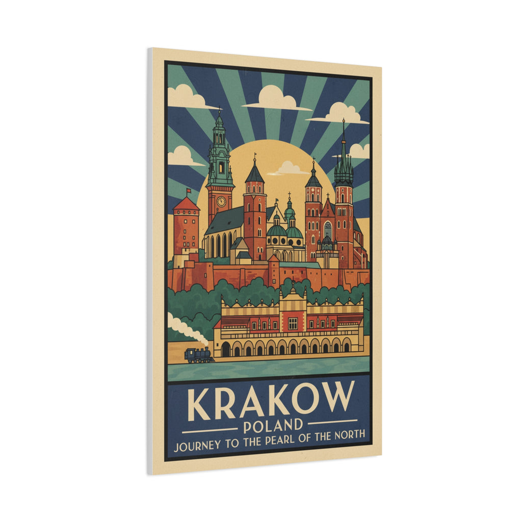 Krakow Poland Vintage Travel Poster Canvas — Matte Stretched Wall Art