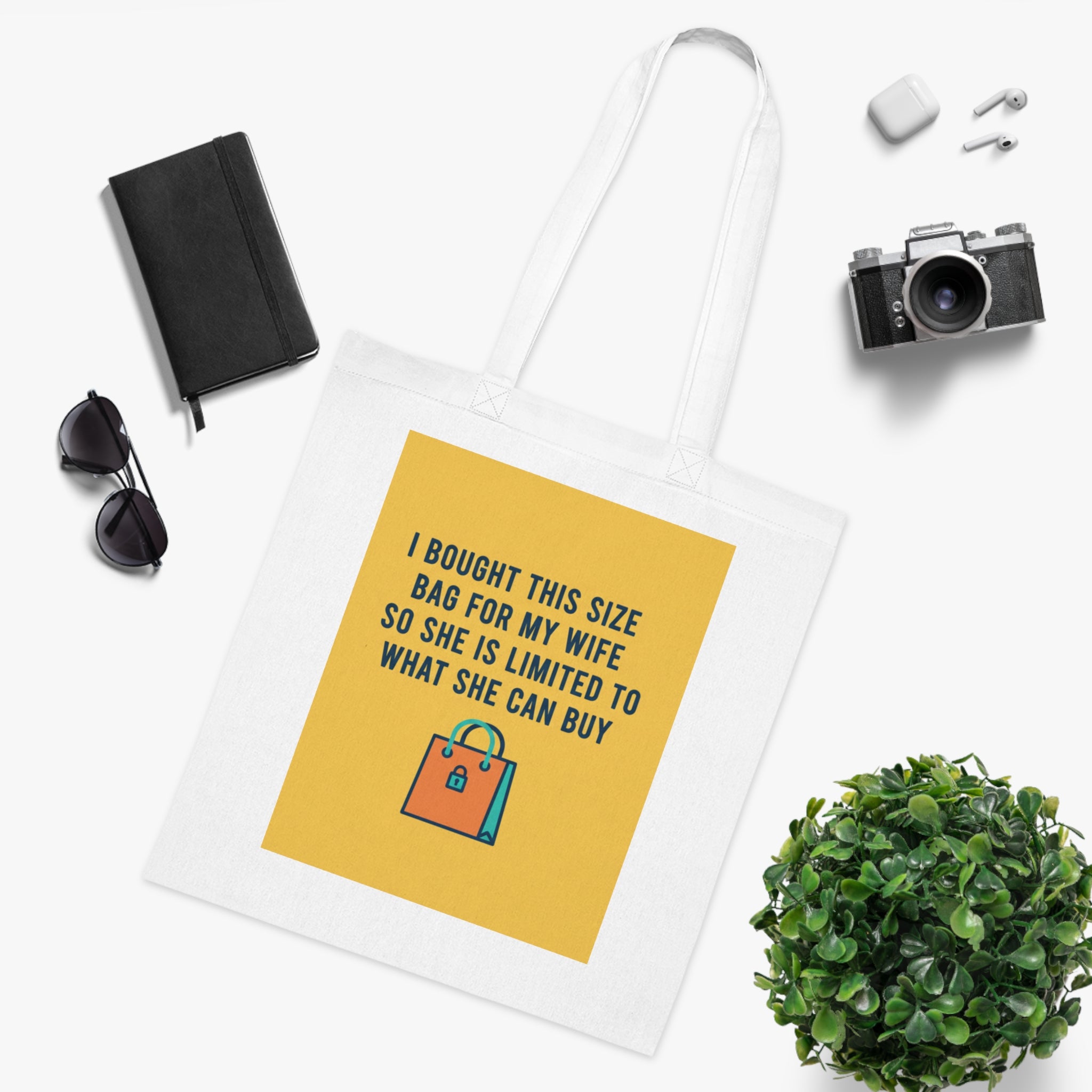 Funny 'I Bought This Size Bag For My Wife' Cotton Tote — Novelty Shopping Tote Bag Gift