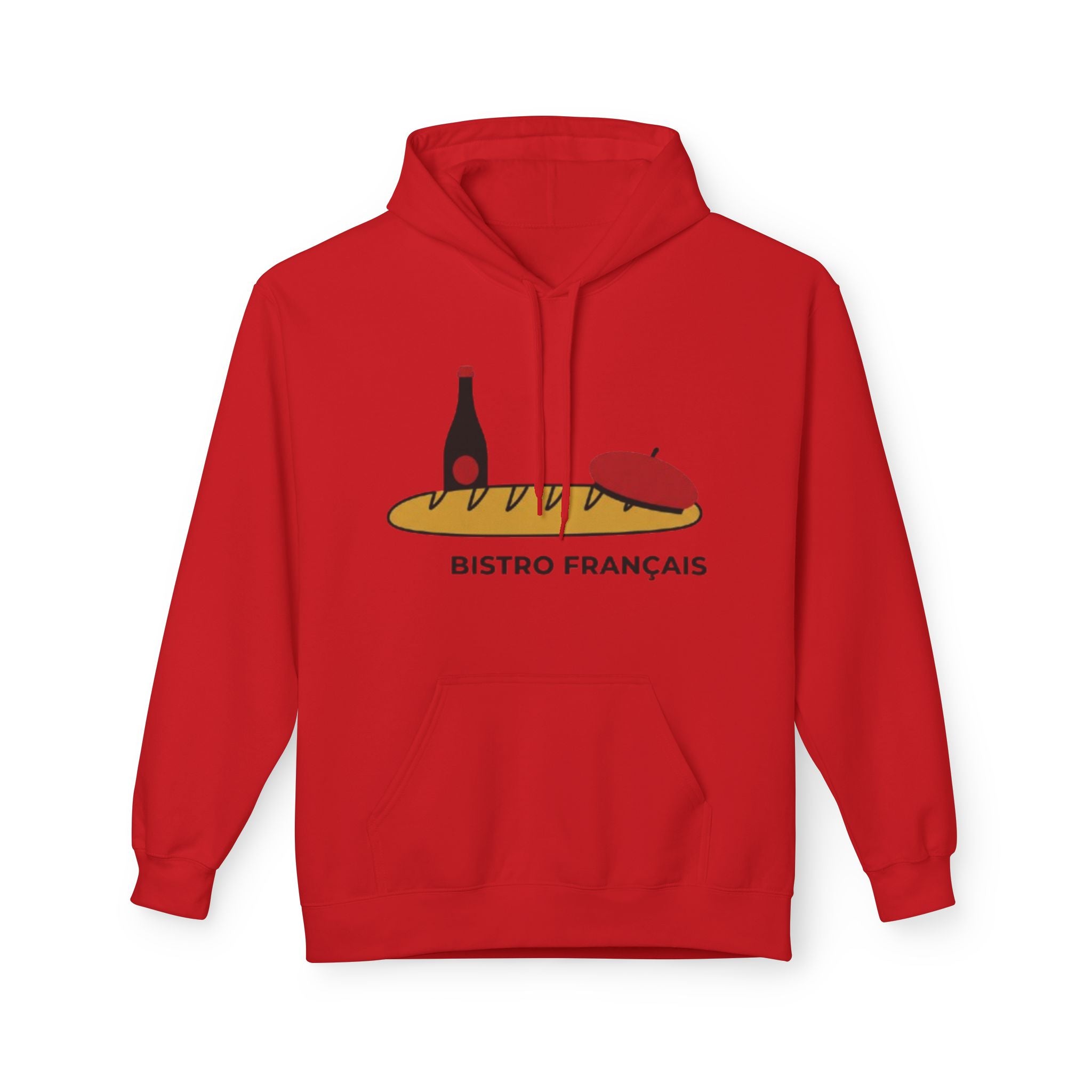 Bistro Français Hoodie — French Bistro Bread, Wine & Beret Graphic