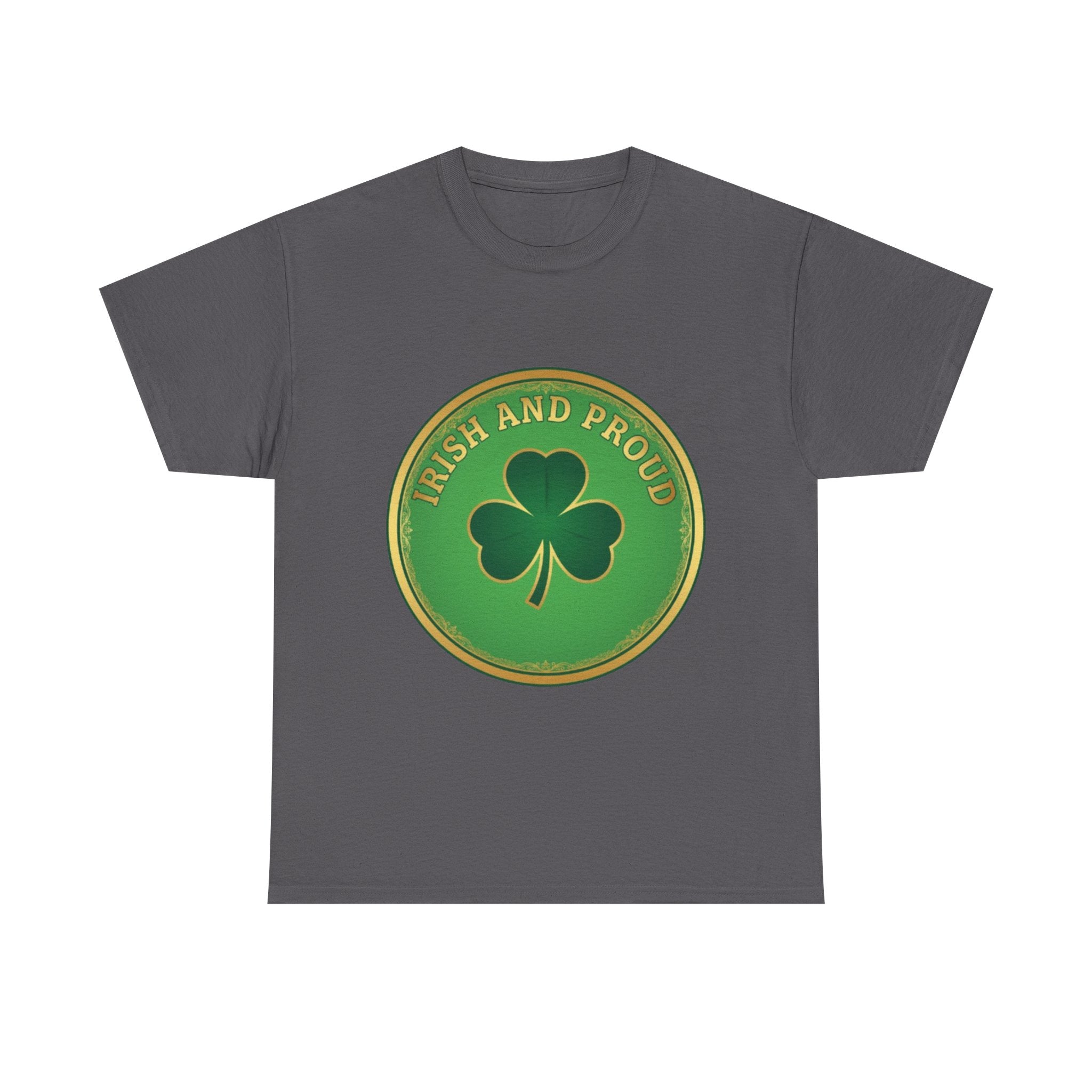 Irish and Proud T-Shirt — Green Shamrock Emblem Tee for St. Patrick's Day