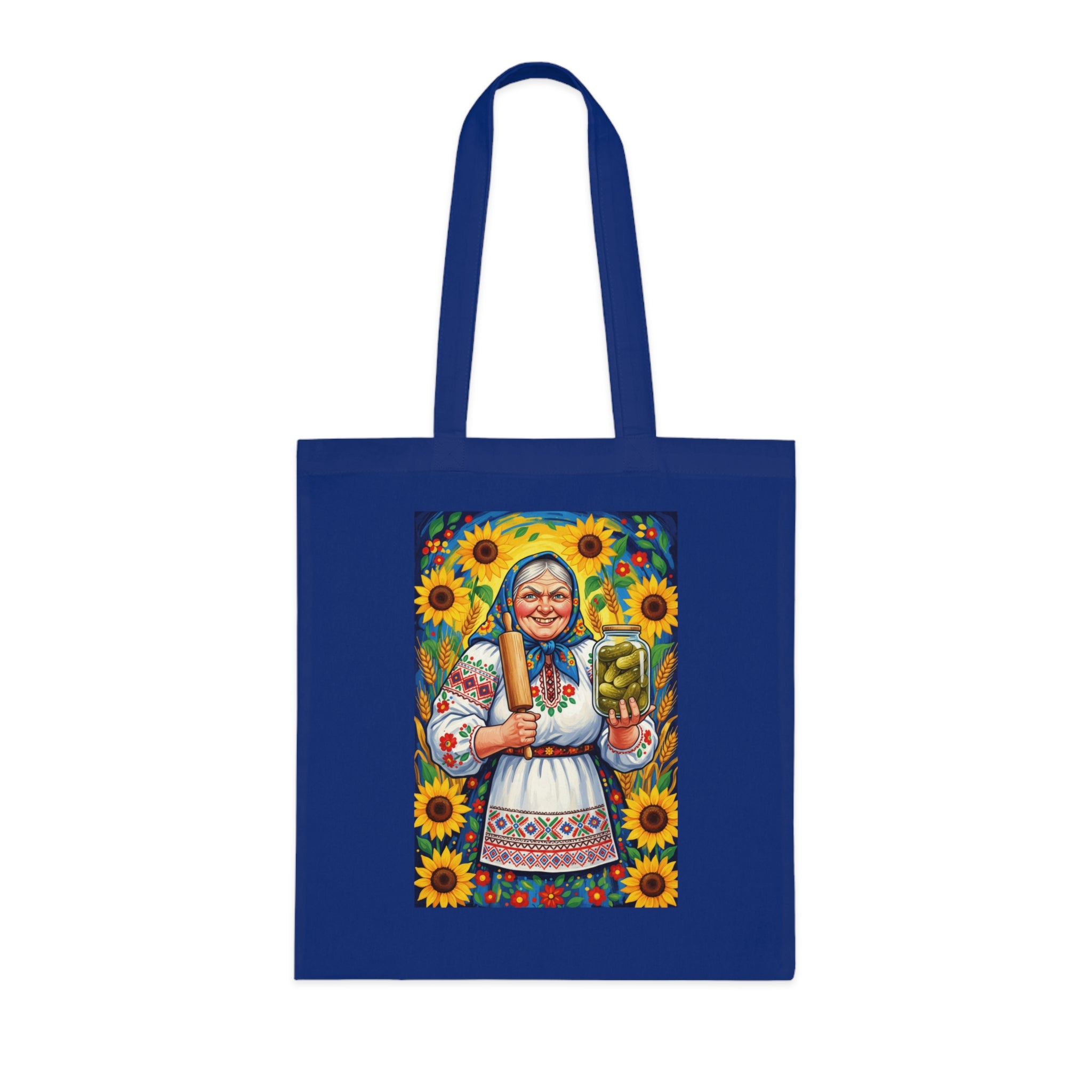 Sunflower Baba Tote - Ukrainian Folk Art Cotton Tote Bag