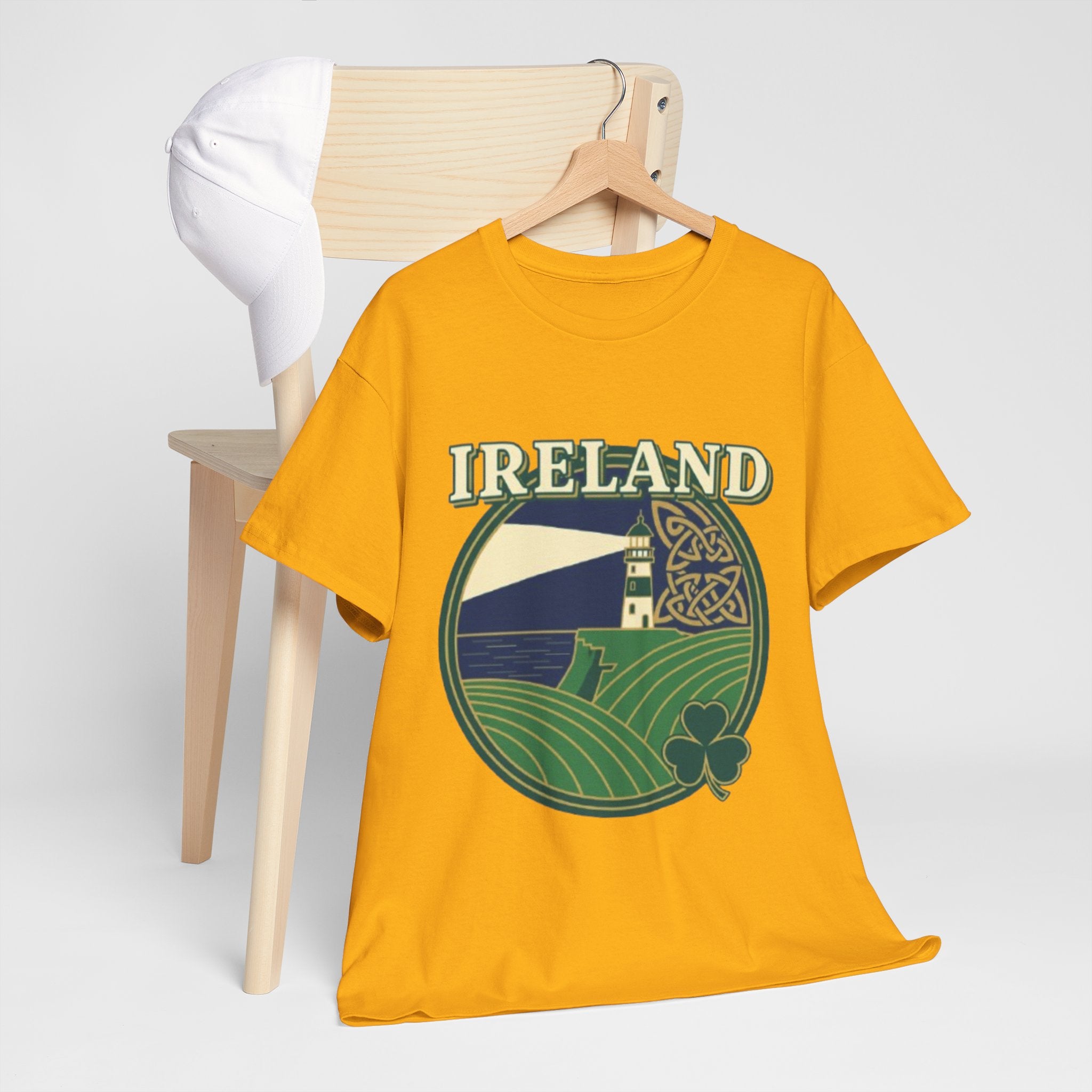 Ireland Scenic Tee — Celtic Lighthouse & Shamrock Graphic T-Shirt